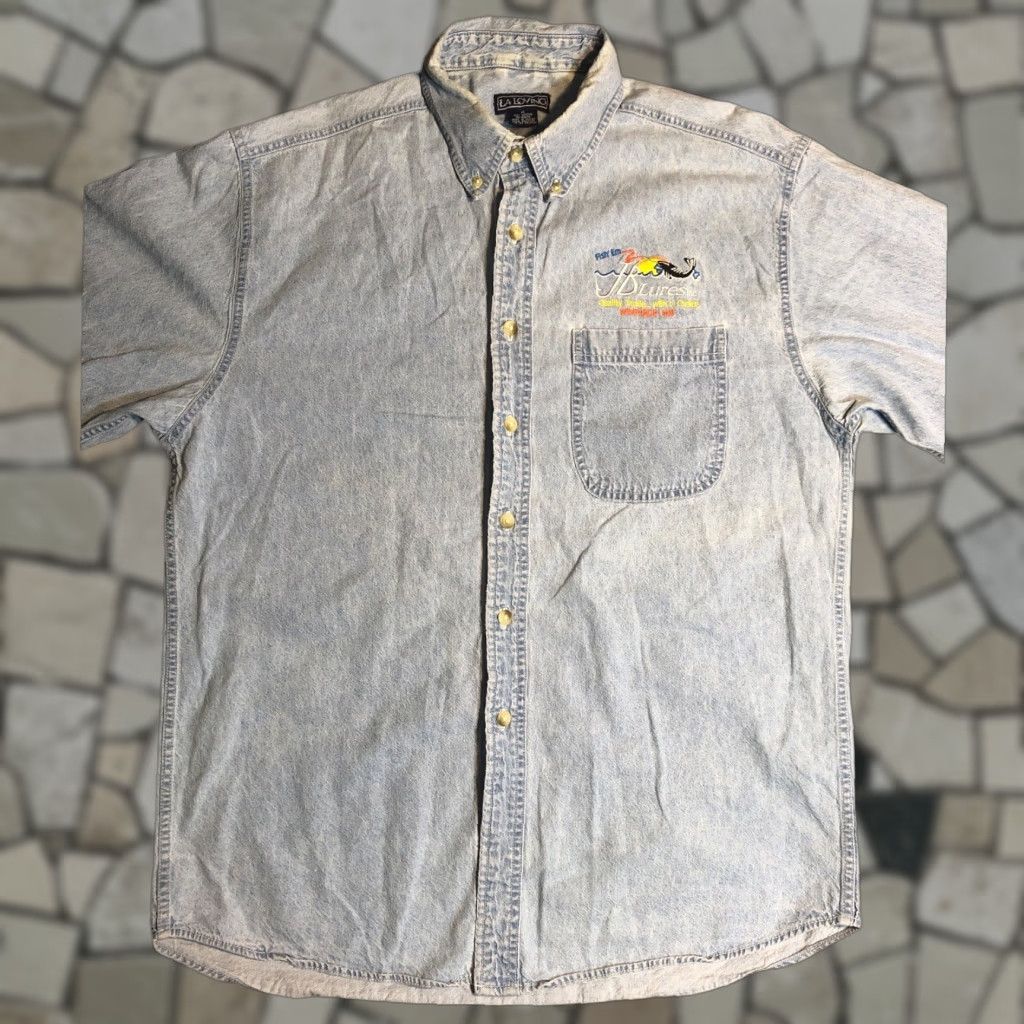 Denime VINTAGE JB Lures Shirt Denim Chambray Button-Down M Blue Men Short Sleeve Button-Up 90s Fishing Promo Etc Size US M / EU 48-50 / 2 - 1 Thumbnail