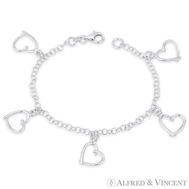 Other Polished Abstract Heart & Cable Chain Charm Bracelet 7" Size ONE SIZE - 1 Preview
