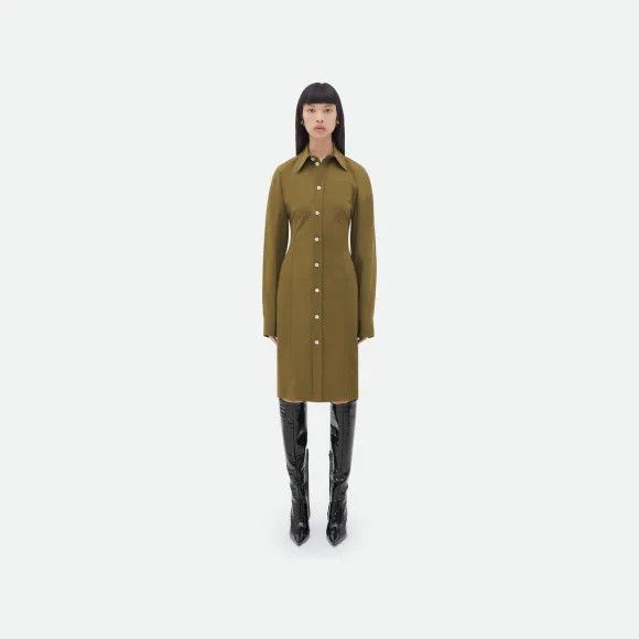 Bottega Veneta o1n1vont1224 Compact Cotton Dress in Khaki Size S / US 4 / IT 40 - 1 Thumbnail