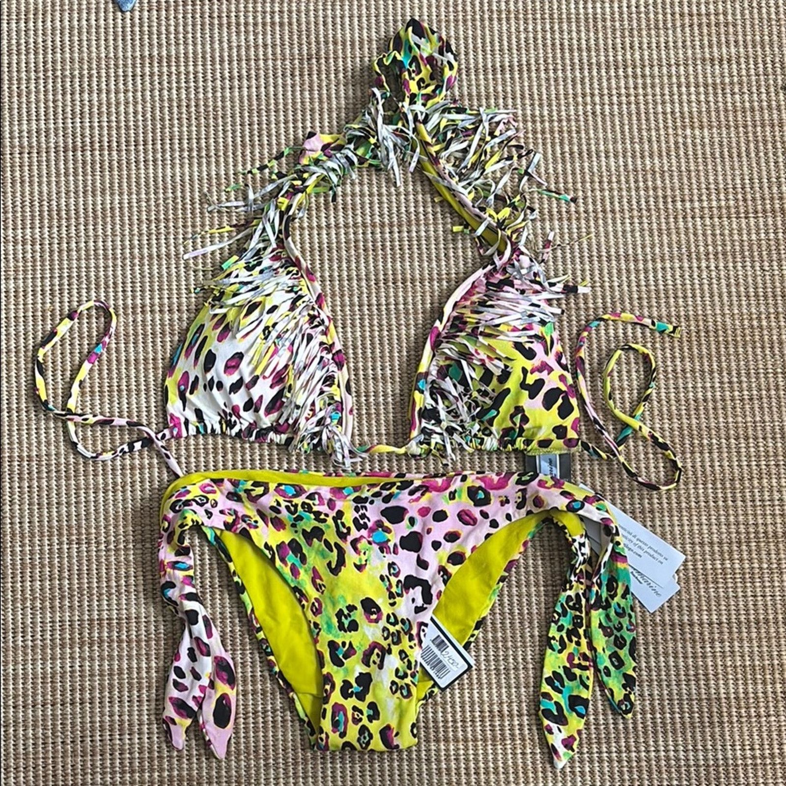 Blumarine NWT Blumarine Vibrant Leopard Print Bikini with Fringe Sz S Size ONE SIZE - 1 Thumbnail