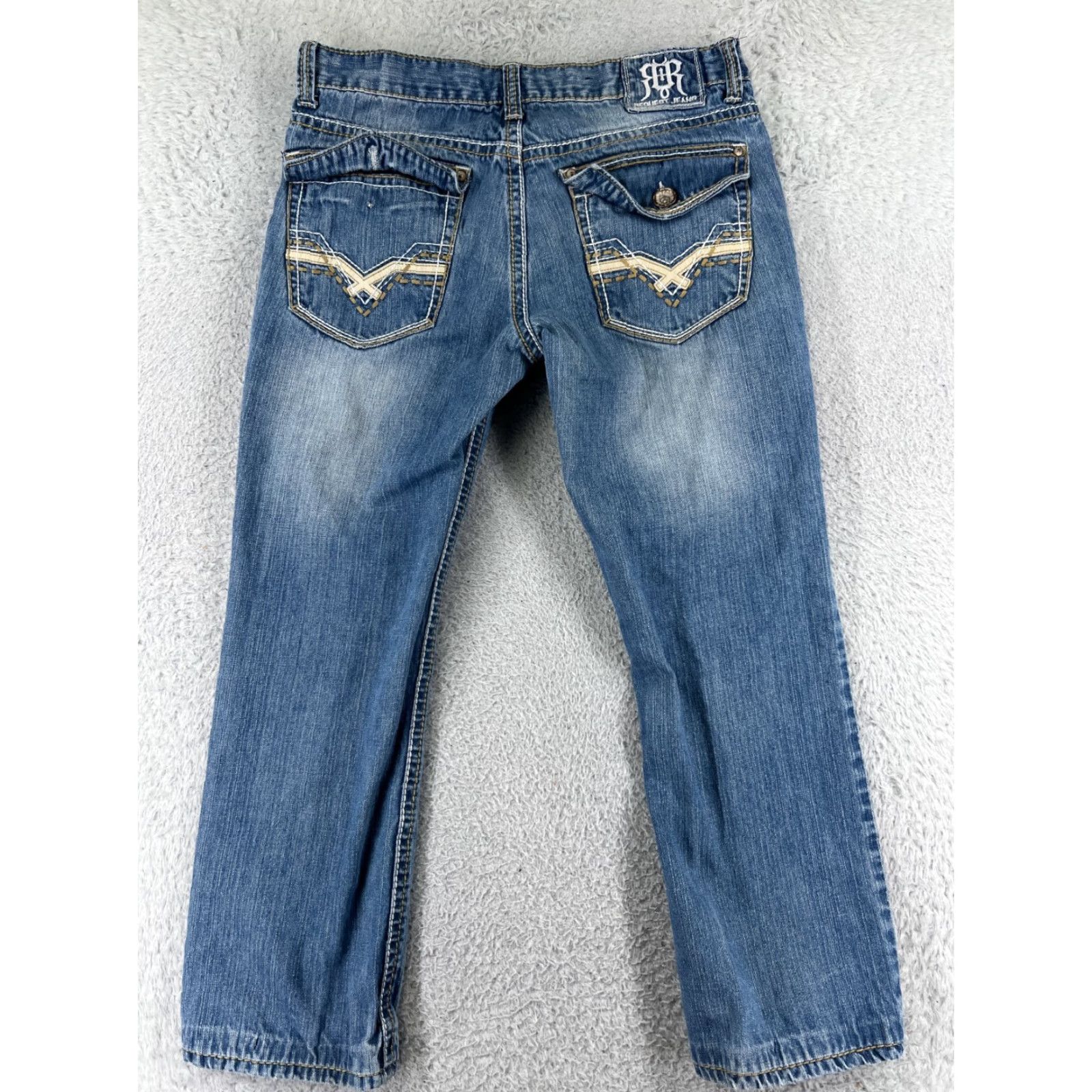 Vintage Request Jeans Jeans Womens 32 Blue Denim Straight Distressed Embroidered 31x26 Jeans Size 24" / US 00 / IT 34 - 2 Thumbnail