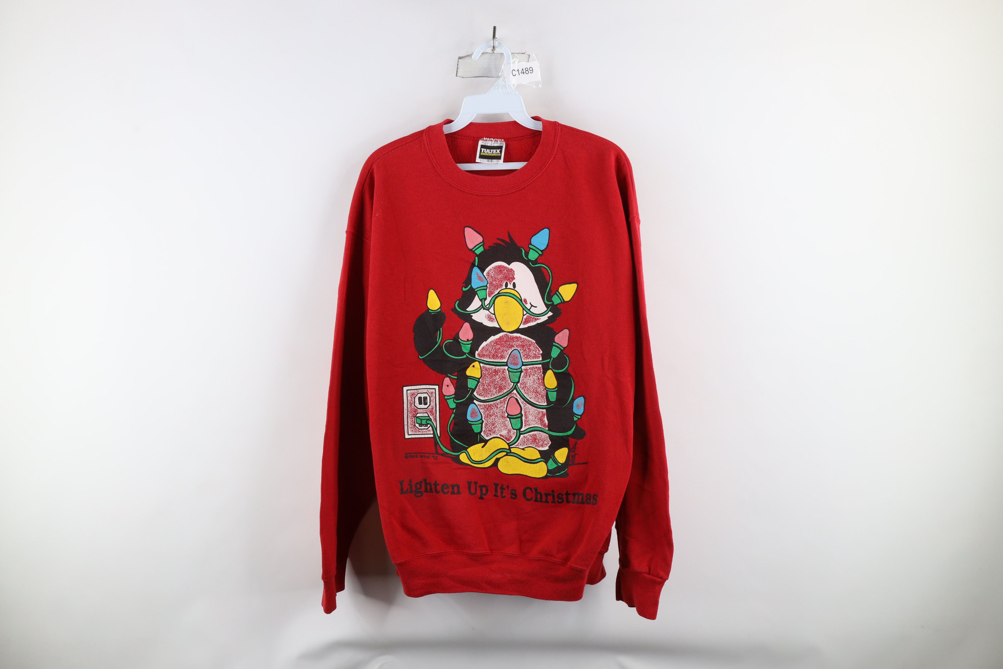 Vintage Vintage 90s Streetwear Christmas Lighten Up Sweatshirt USA Size L / US 10 / IT 46 - 1 Thumbnail