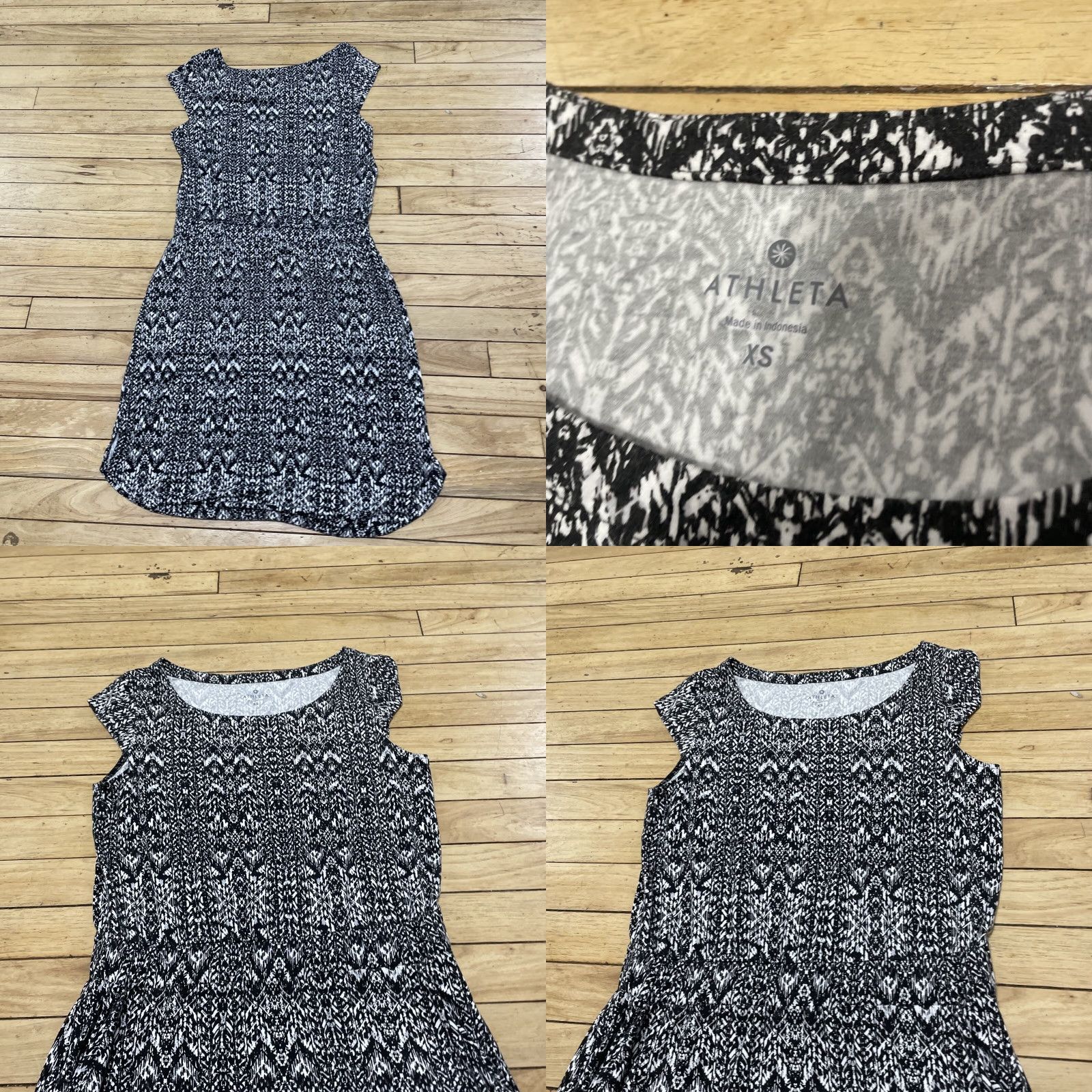 Athleta Athleta Dress XS Black White Ikat Geometric Pockets Short Sleeve Knee Length Modal Spandex Pullover Casual Travel Women Size XS / US 0-2 / IT 36-38 - 9 Thumbnail