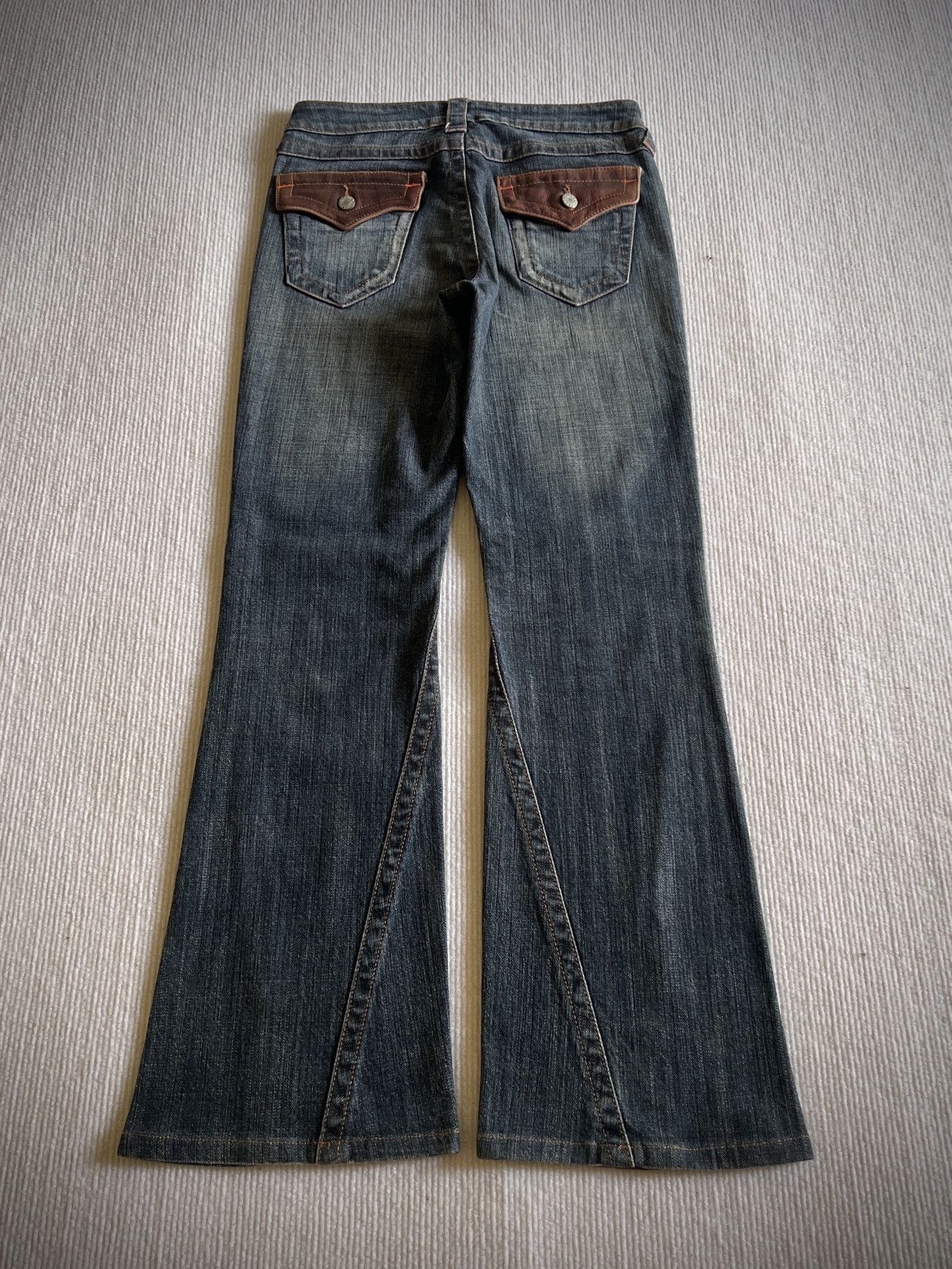 If Six Was Nine Archive Fre's Cate Leather Flap Distressed Flare Jeans Y2K Size 29" - 6 Thumbnail