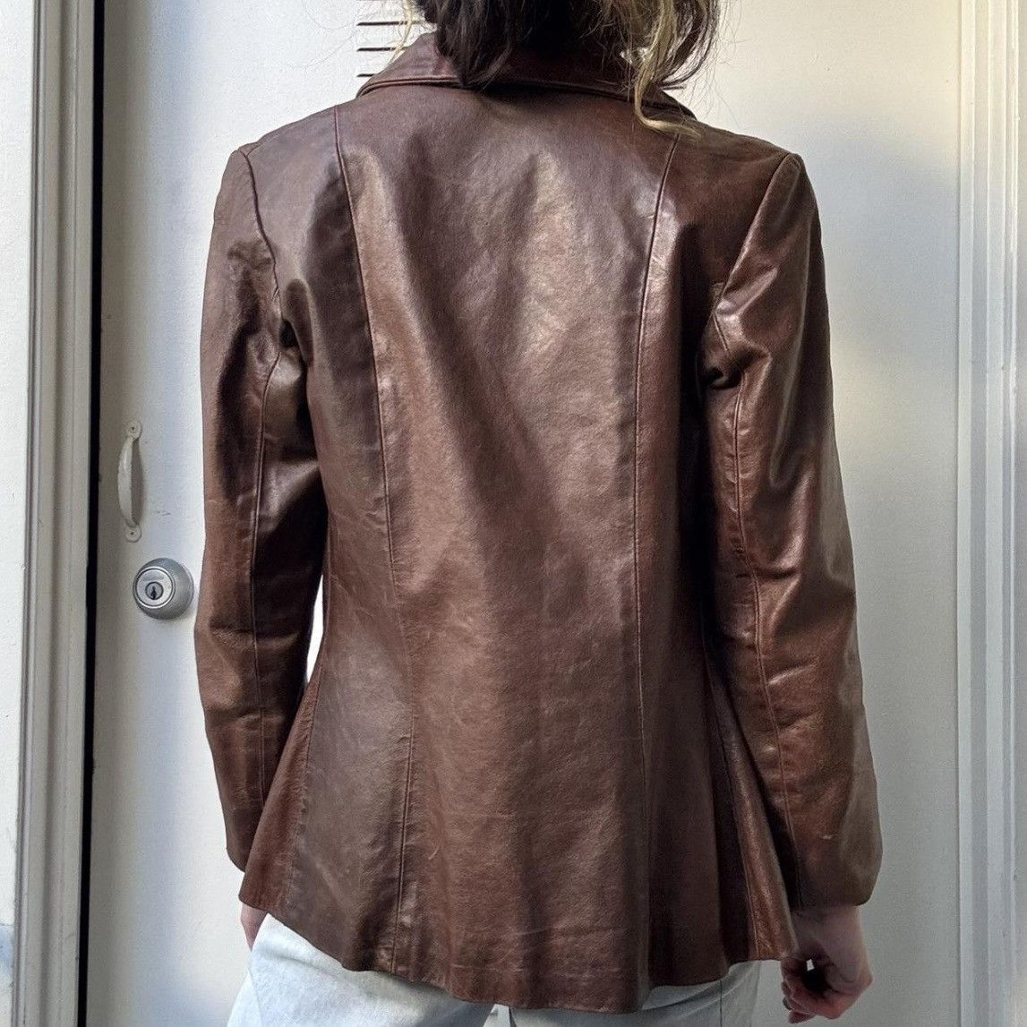 Firenze TRU VTG 90s BROWN LUXE LEATHER COAT Size S / US 4 / IT 40 - 3 Thumbnail