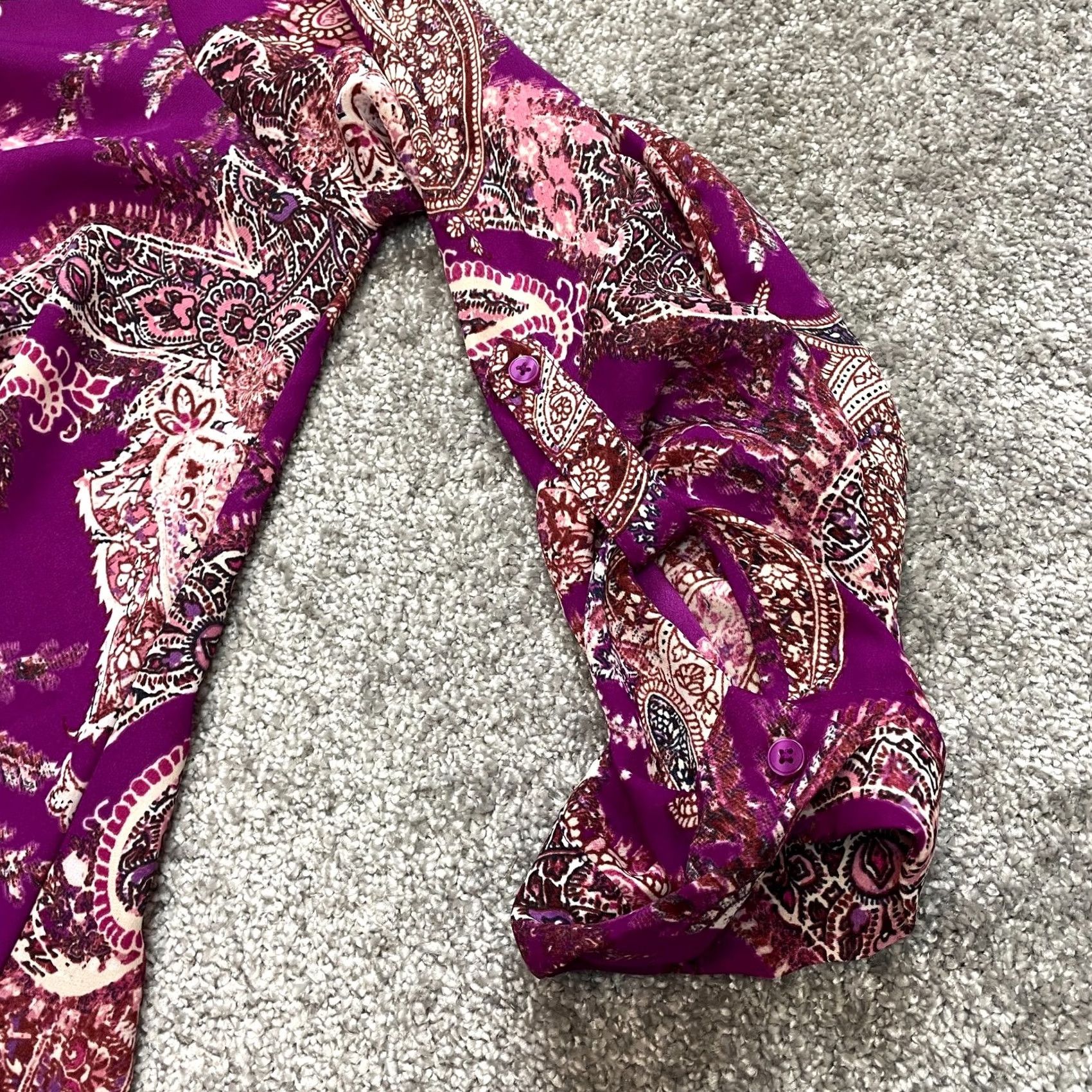 Vintage VINTAGE? Simply Emma Blouse Top Womens 3X Purple Paisley Long Sleeve Roll Tab Shirt Size XXL / US 16-18 / IT 52-54 - 6 Thumbnail