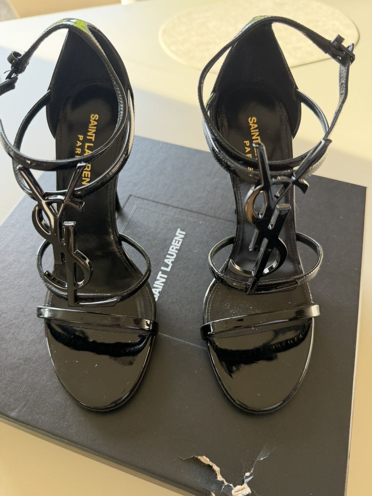 Yves Saint Laurent Saint Laurent 100mm Opyum YSL Patent Leather Sandals Size US 7.5 / IT 37.5 - 3 Thumbnail
