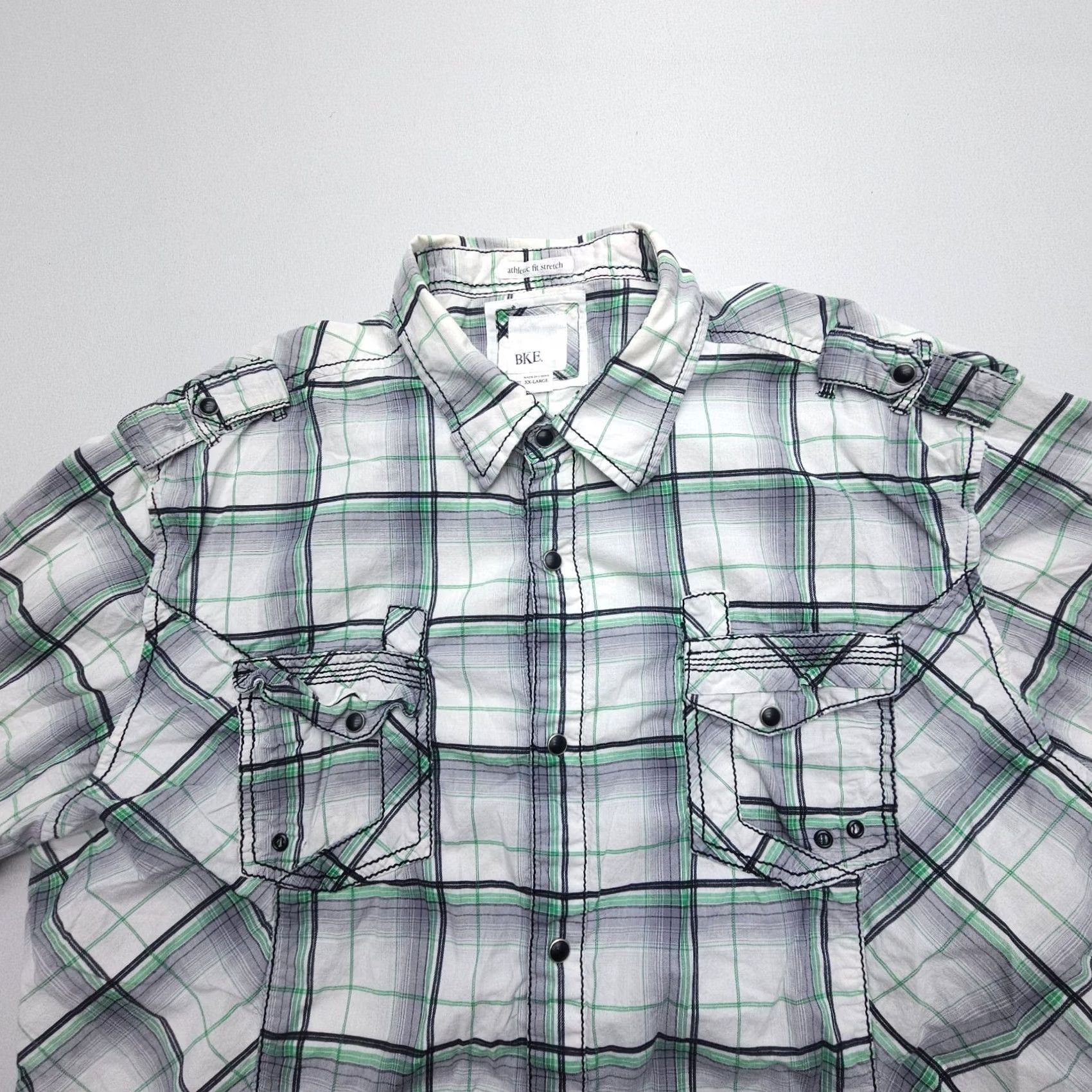 Vintage Buckle Pearl Snap Western Shirt Mens 2XL Green Plaid Athletic Fit Rodeo Size US XXL / EU 58 / 5 - 5 Thumbnail