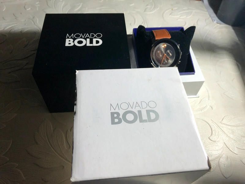 Movado Movado Bold men's brown leather strap watch Size ONE SIZE - 3 Thumbnail