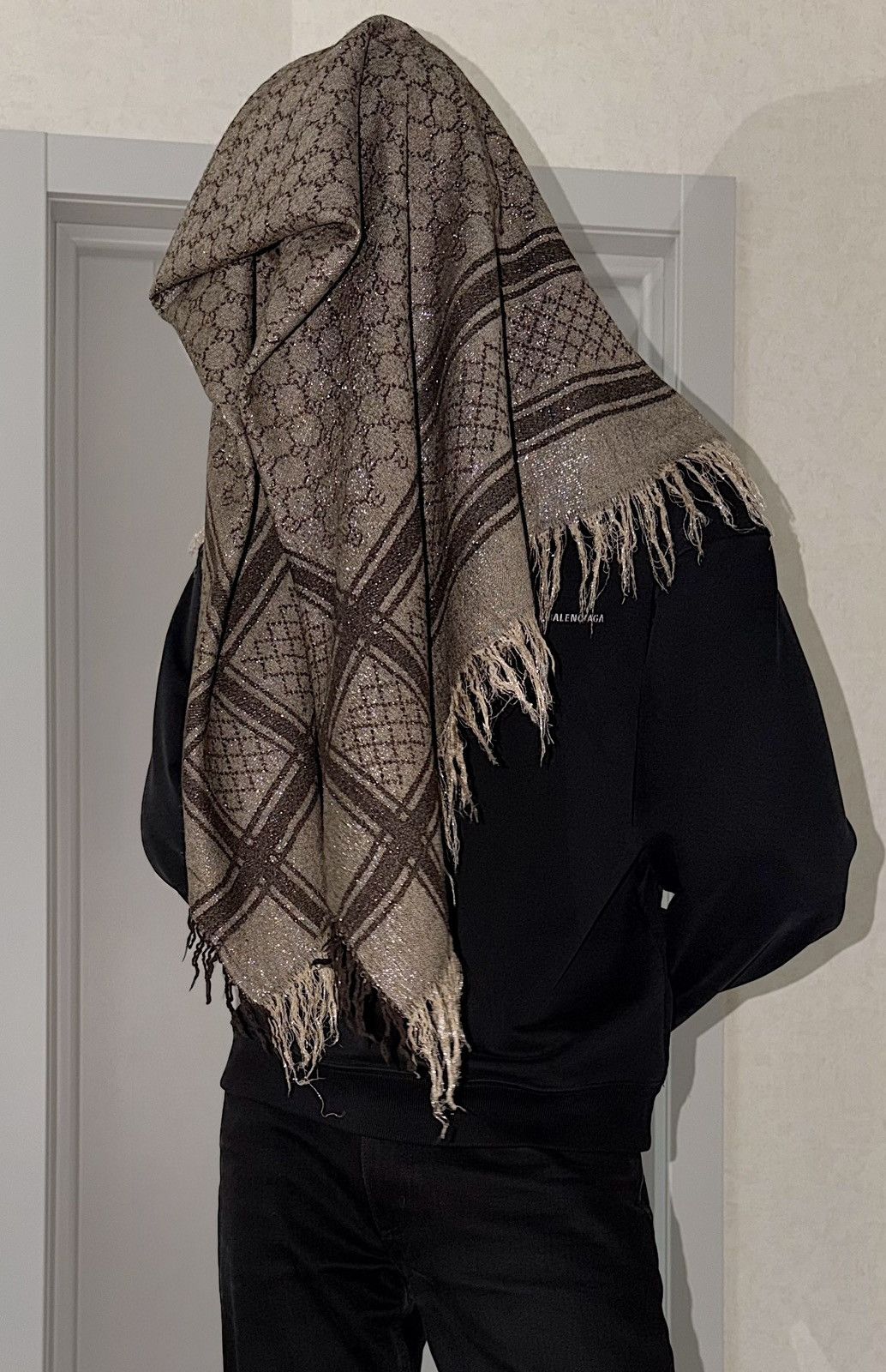 Gucci GUCCI 2007 Silver Thread GG Monogram Wool Silk Scarf Demna Size ONE SIZE - 2 Thumbnail