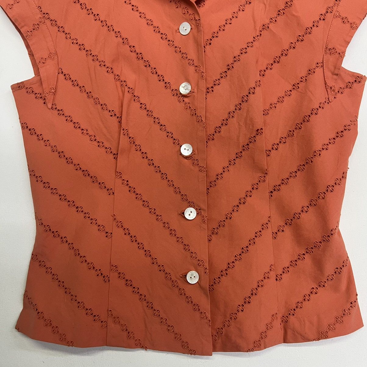 Hanae Mori HANAE MORI DEUX Vintage Casual Summer Eyelet Blouse Size XS / US 0-2 / IT 36-38 - 4 Thumbnail