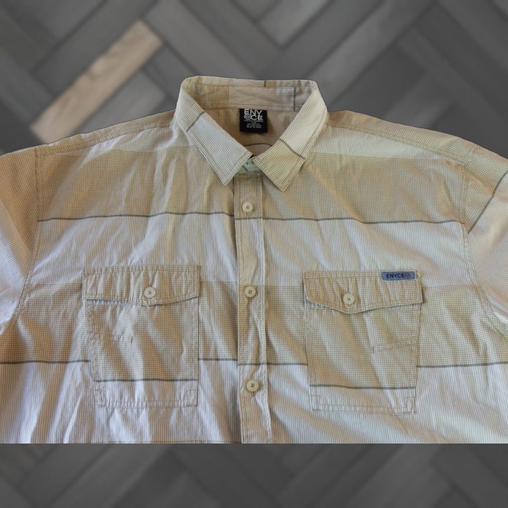 Enyce VINTAGE Enyce Men's Button-Up Shirt Short Sleeve Plaid 4XL Cotton Blend Brown Mens Size US XXL / EU 58 / 5 - 1 Thumbnail
