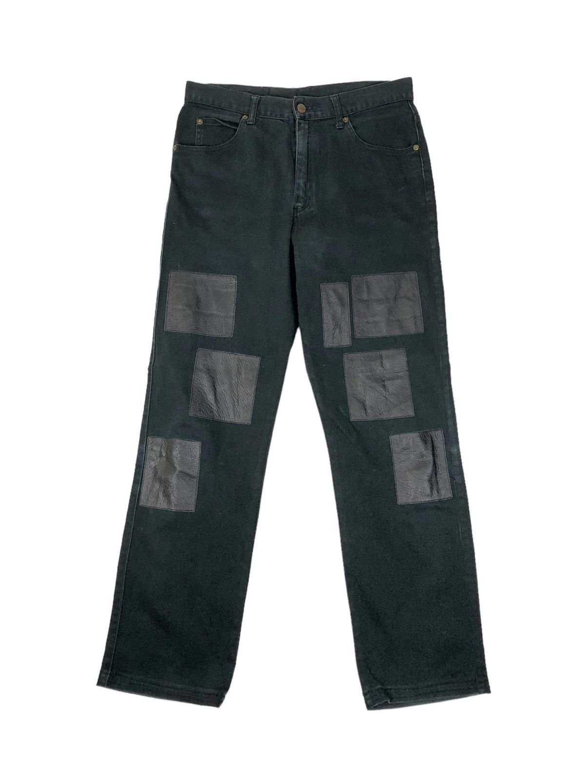 Japanese Brand Japanese Brand Unbrand Black Leather Patchwork Denim Jeans Size US 31 - 1 Thumbnail