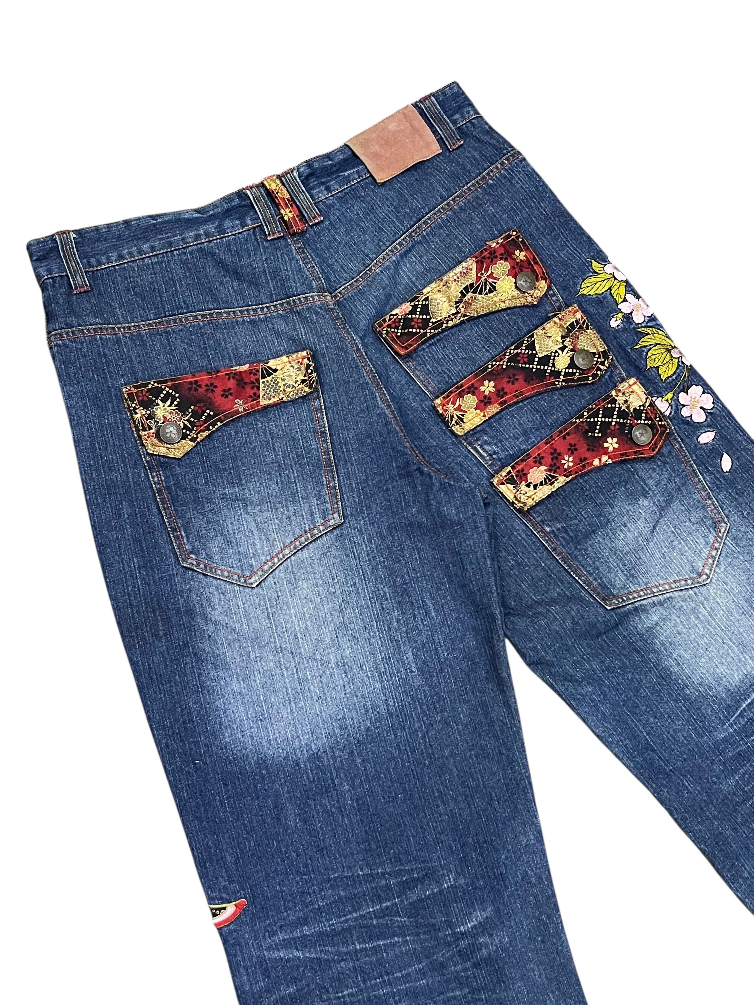 Addict Clothes Japan GEISHA & SAKURA Big Embroidery Baggy Fit Karakuri Denim Jpn Size US 35 - 11 Thumbnail