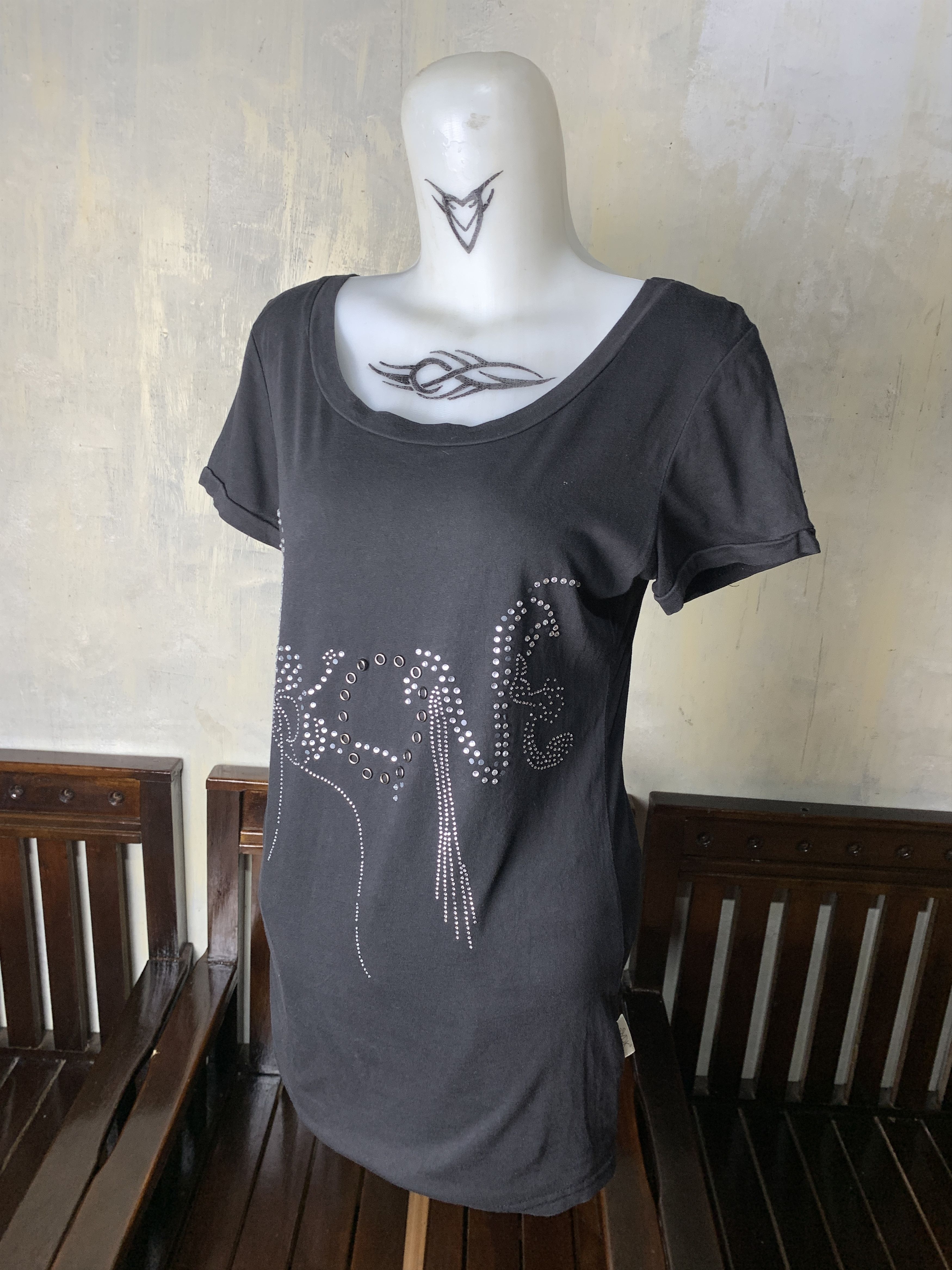 Japanese Brand SVDK Black Multifabric Studded Dressy Tee (M) Size M / US 6-8 / IT 42-44 - 2 Thumbnail