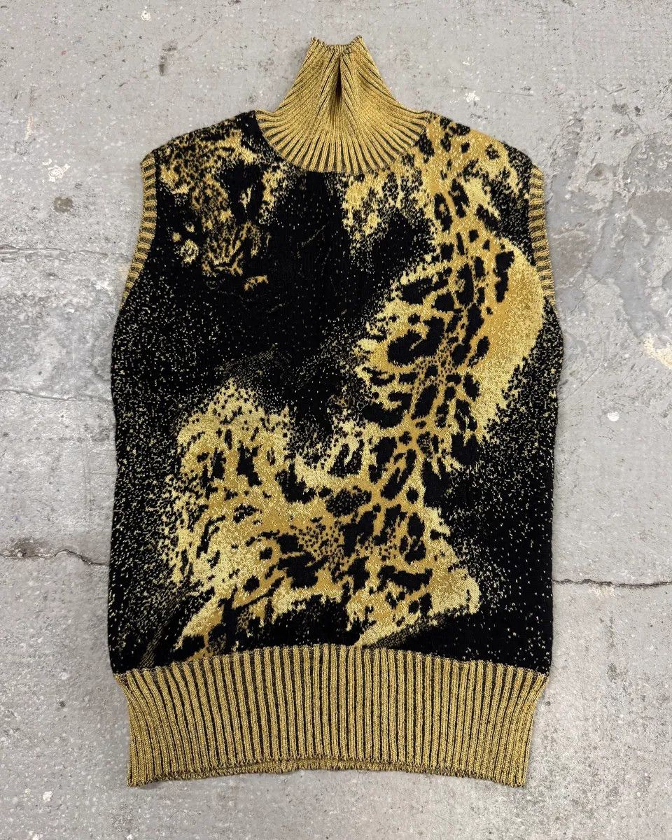 Designer × Just Cavalli × Vintage 2000s Cavalli Golden Panther Sleeveless High Neck Sweater Size XXS / US 00 / IT 34 - 1 Thumbnail