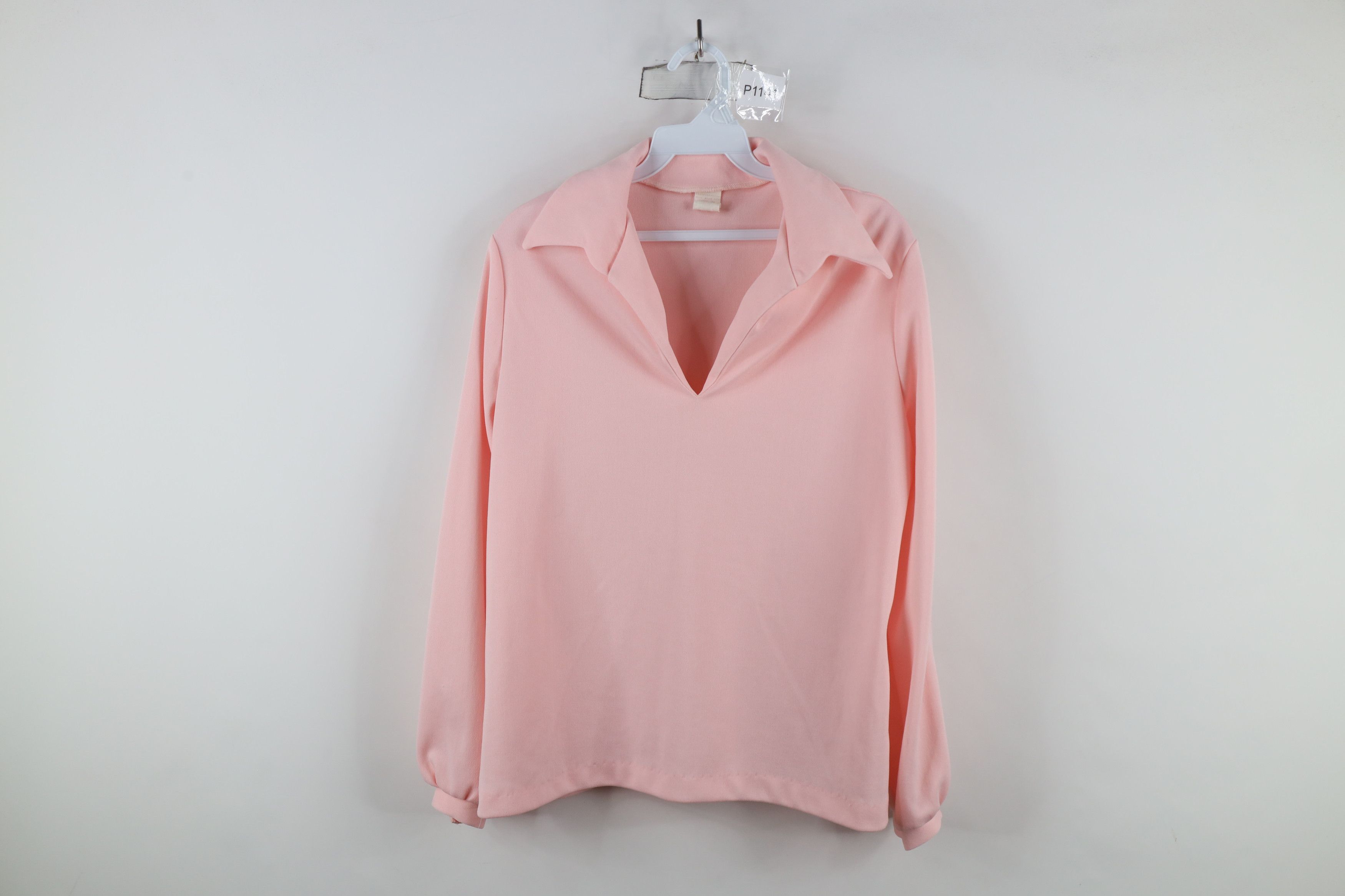 Vintage Vintage 70s Streetwear Collared Long Sleeve Polo Pink USA Size XXL / US 16-18 / IT 52-54 - 1 Thumbnail
