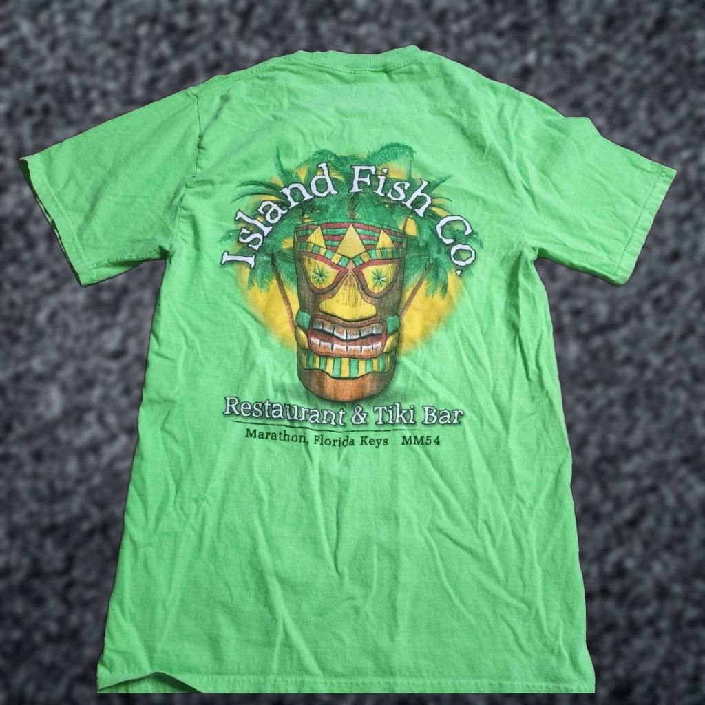 CO Vintage Island Fish Co Tiki Shirt Men’s S Short Sleeve Green Fish Double-Sided Size US S / EU 44-46 / 1 - 1 Thumbnail