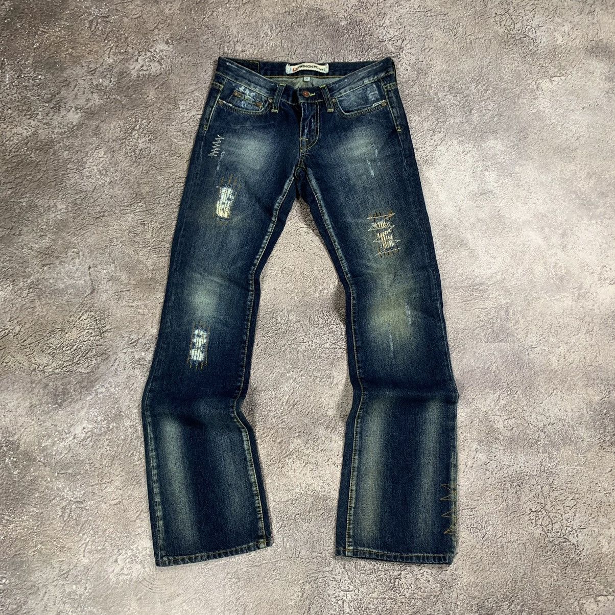 Vintage Vintage Y2K Distressed Flared Jeans Low Rise Grunge Slim 28 Size 28" / US 6 / IT 42 - 2 Thumbnail