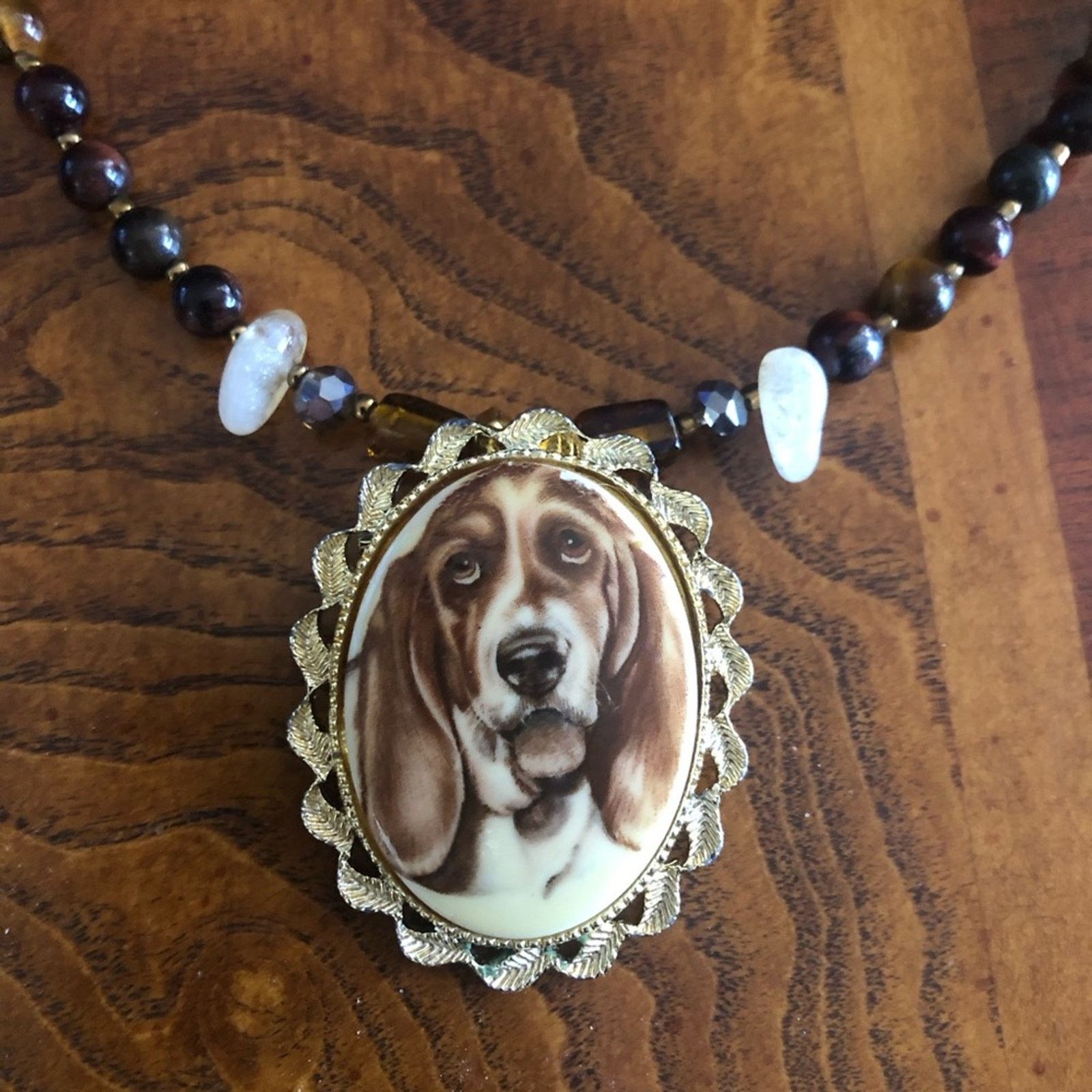 Handmade Handcrafted hound dog cameo natural stone citrine necklace Size ONE SIZE - 8 Thumbnail