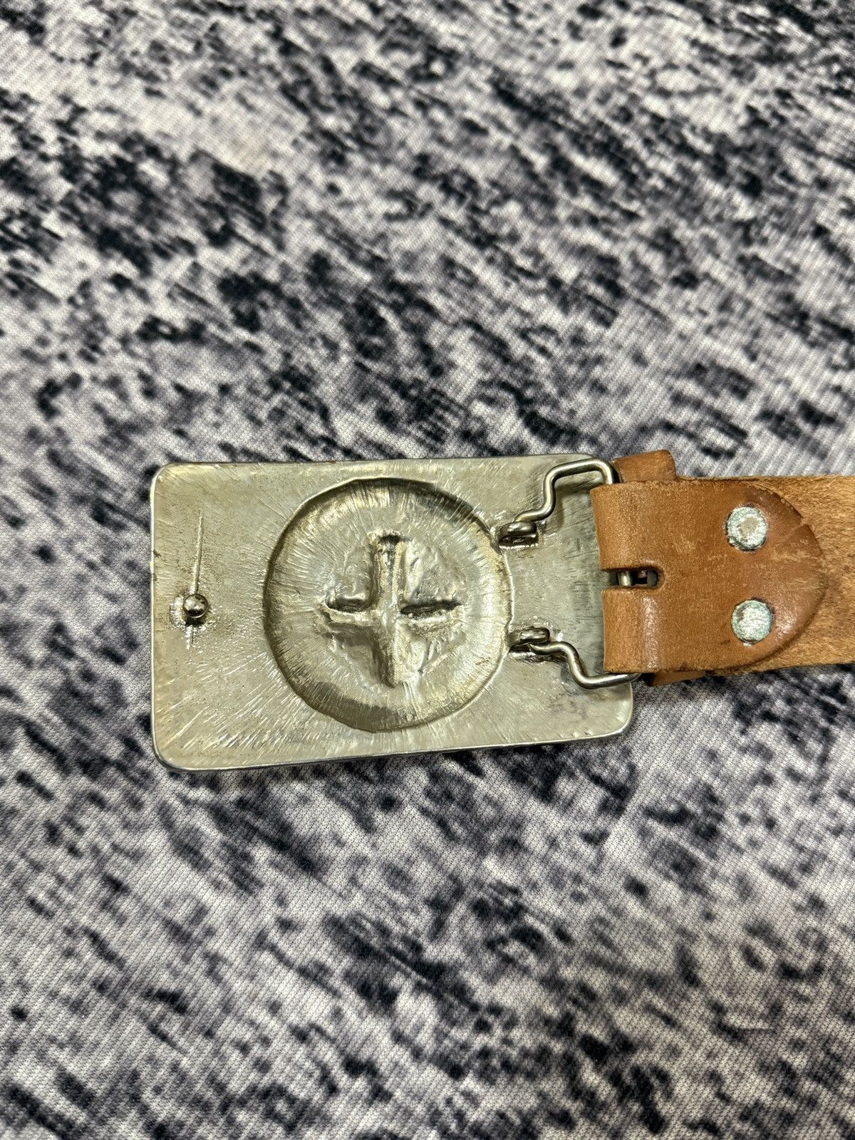 Vintage Vintage Leather Belt Inspired By Chrome Hearts Silver Cross Size 44 - 5 Thumbnail