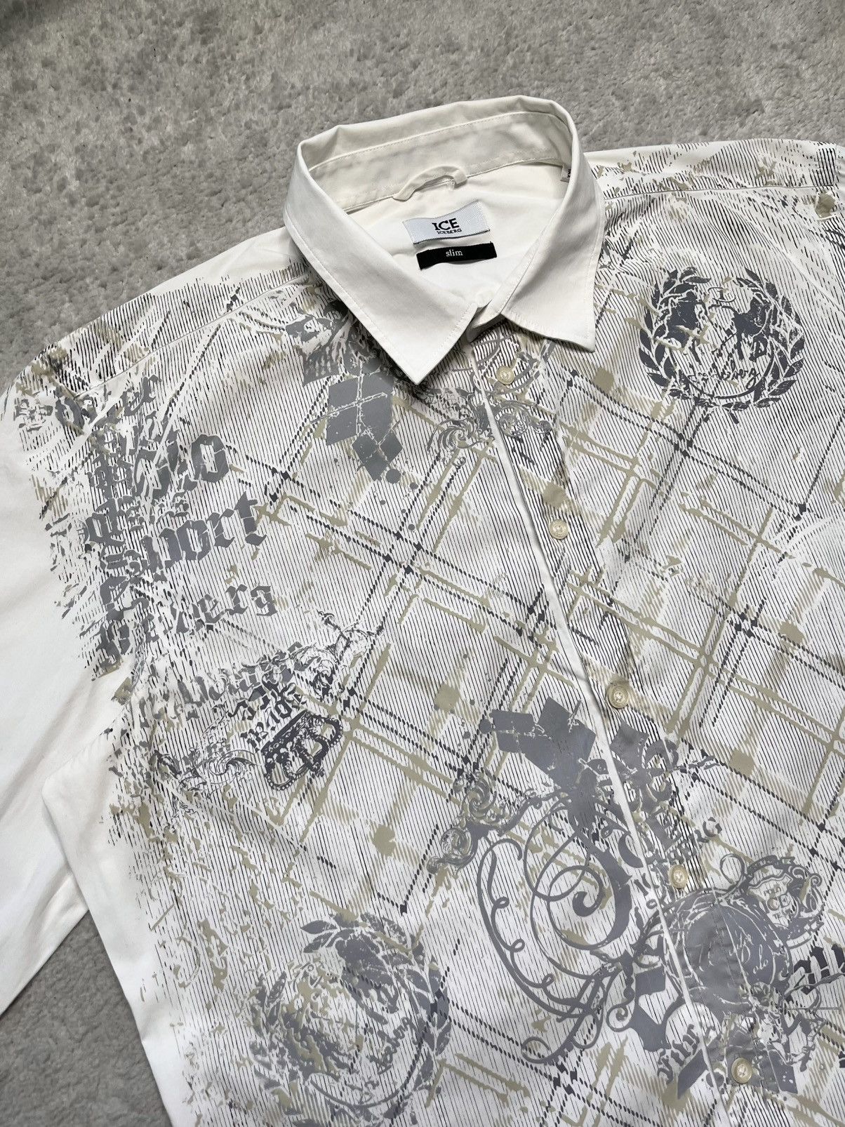 Iceberg Vintage White Button Shirt Print Fullprint Iceberg Size US L / EU 52-54 / 3 - 3 Thumbnail