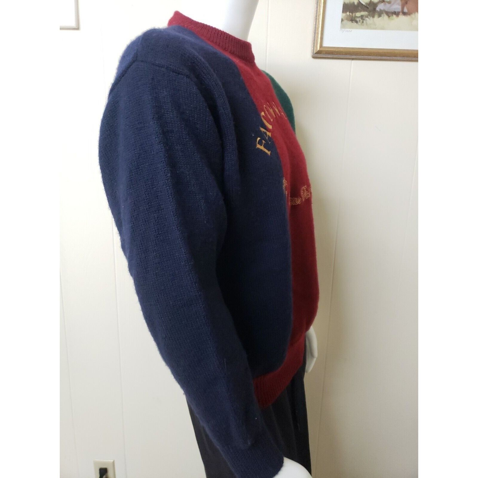 Faconnable Faconnable Wool Sweater Mens L Blue Red Green Crew Neck Thic Size US L / EU 52-54 / 3 - 6 Thumbnail