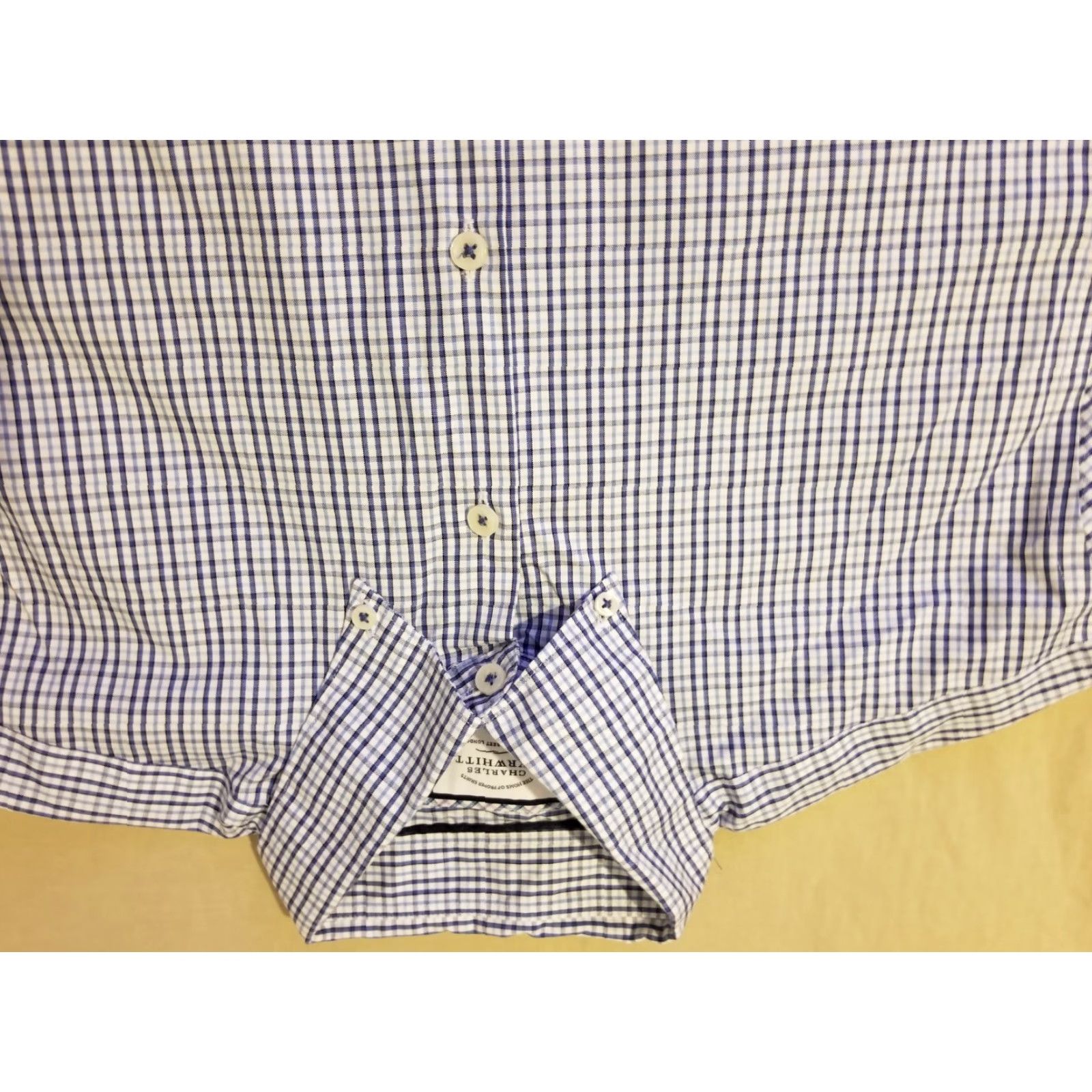 Charles Tyrwhitt Charles Tyrwhitt Dress Shirt 17 35 Blue Button Cotton Slimming Non-Iron Long Sleeve Mens Dress Shirt Col﻿lar Spread Barrel Cuff Size 46R - 2 Thumbnail