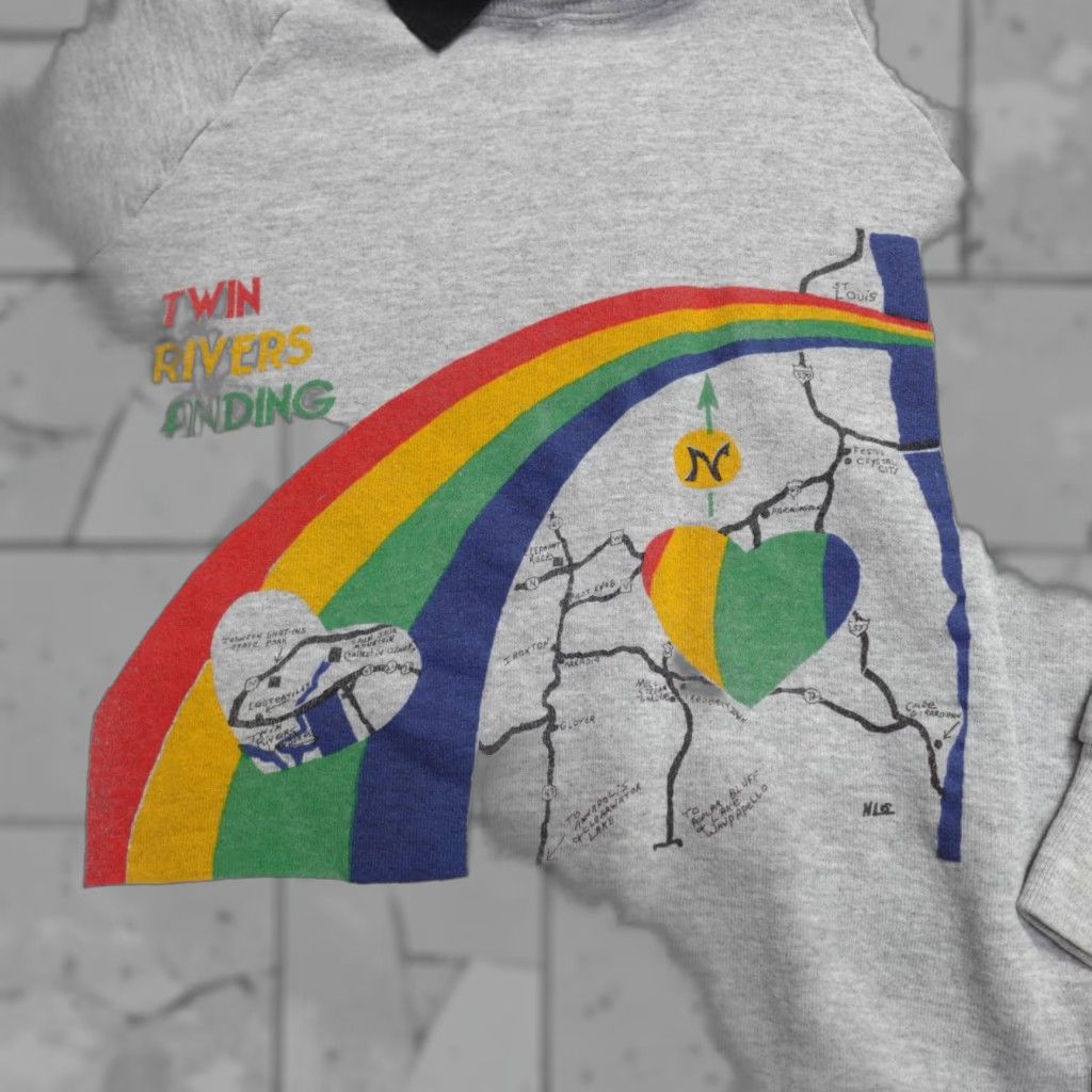 Rainbow VINTAGE Twin Rivers Landing Sweater Small Gray Missouri Camp Rainbow Sweatshirt Mens Knit Cotton Polyester Long Sleeve Collared Pullover USA Theme Size US S / EU 44-46 / 1 - 1 Thumbnail