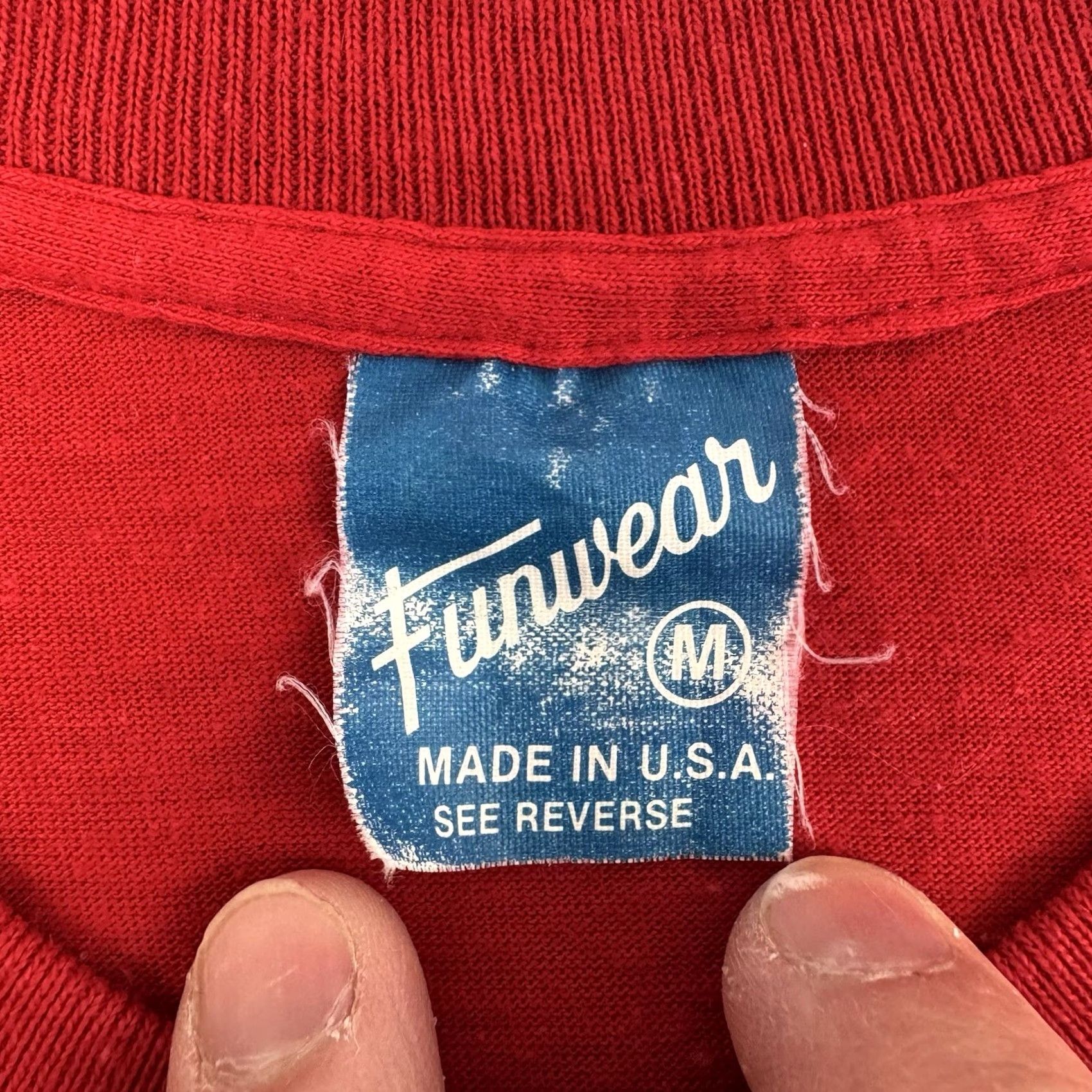 Vintage VINTAGE Funwear T-Shirt Shirt Adult Medium Red 70s 80s USA Pocket Slim Crew Neck Short Sleeve Men Size US M / EU 48-50 / 2 - 5 Thumbnail