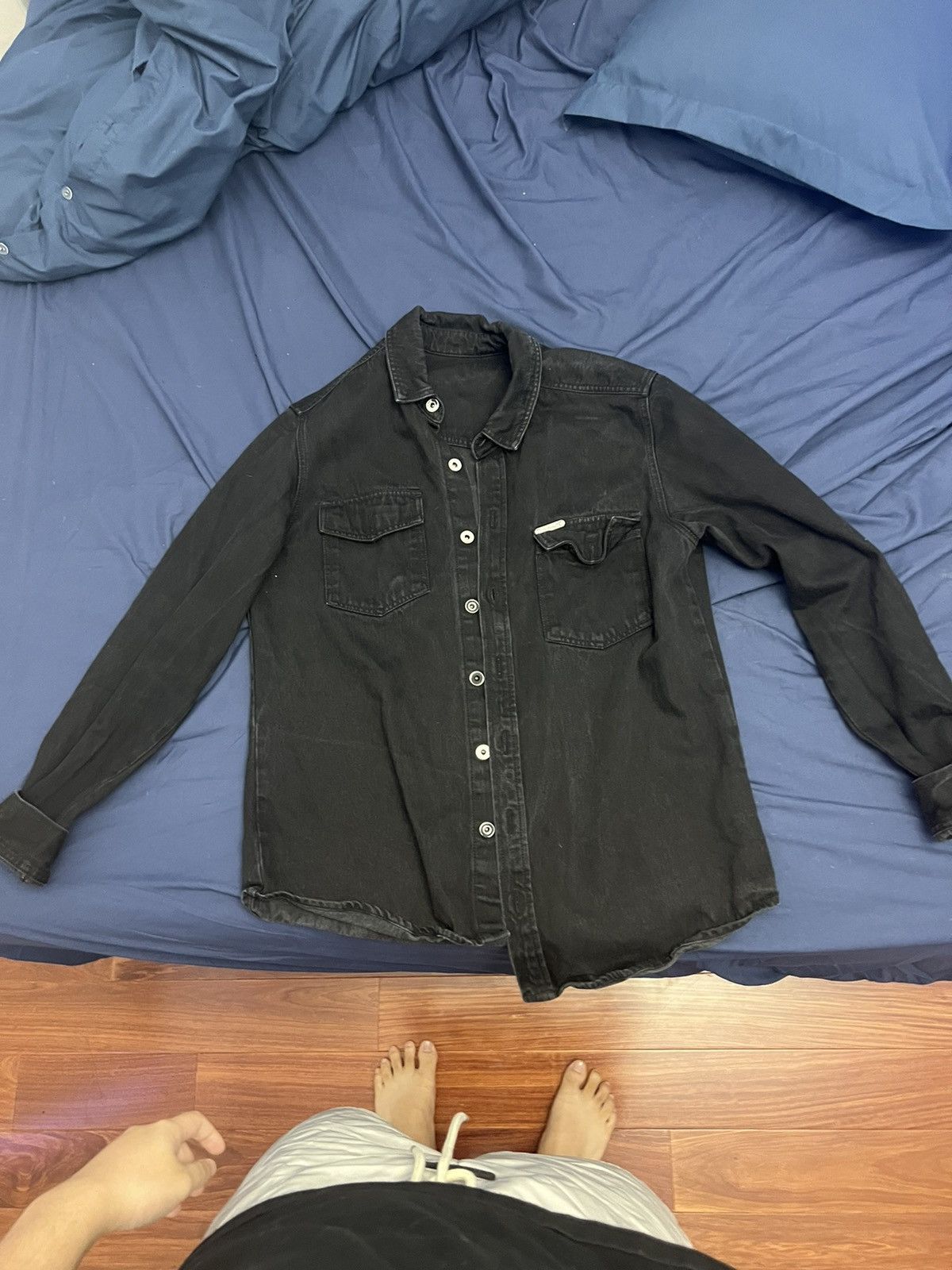 image of Off White Gradient Denim Jacket in Black, Men's (Size Large)