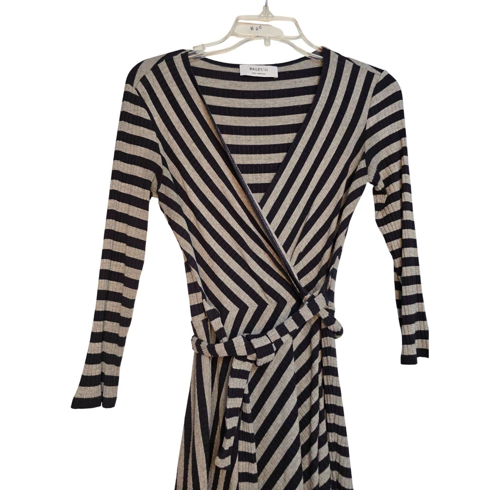 Bailey 44 Bailey Black & Tan Striped Wrap Dress With Long Sleeves Size S / US 4 / IT 40 - 7 Thumbnail