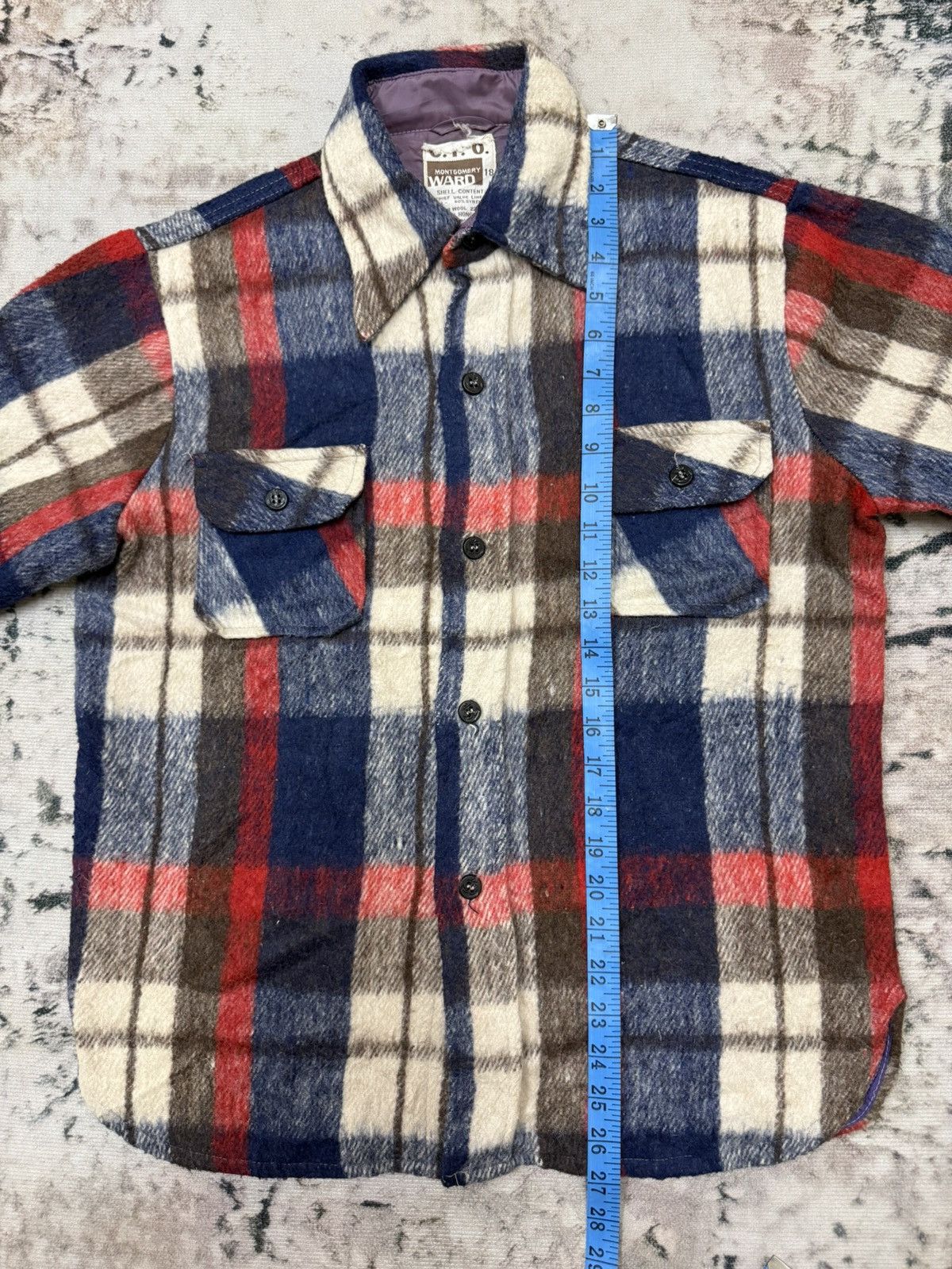 CPO Vintage 70s C.P.O Montgomery Ward Wool Flanel ButtonUp Shirt Size US S / EU 44-46 / 1 - 8 Thumbnail