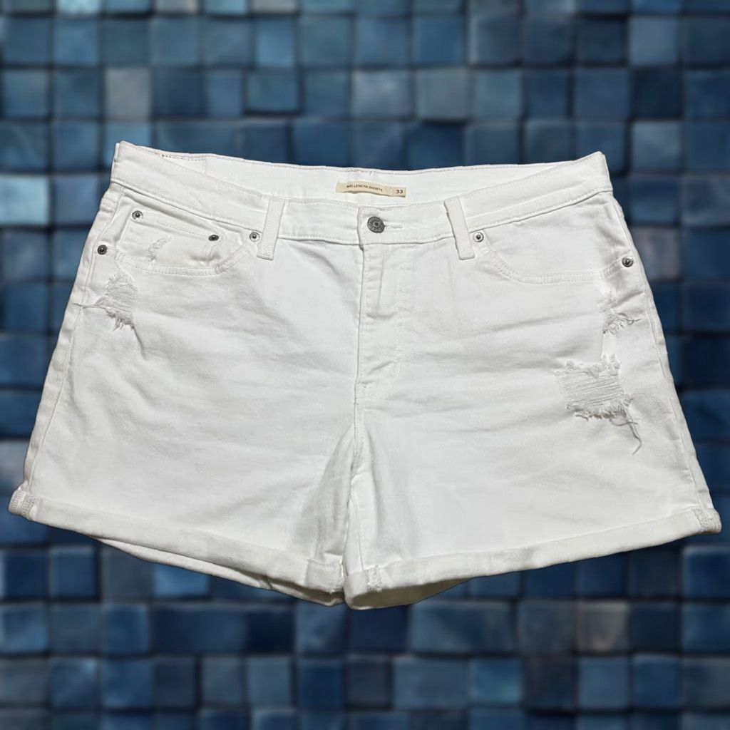 Levi's Levi's Womens Jeans Shorts White Denim Light Wash Mid Rise Inseam 4" 33 Waist 5-Pocket Stretch Casual Summer Spring Fall Vintage No? Wait. Size 24" / US 00 / IT 34 - 1 Thumbnail
