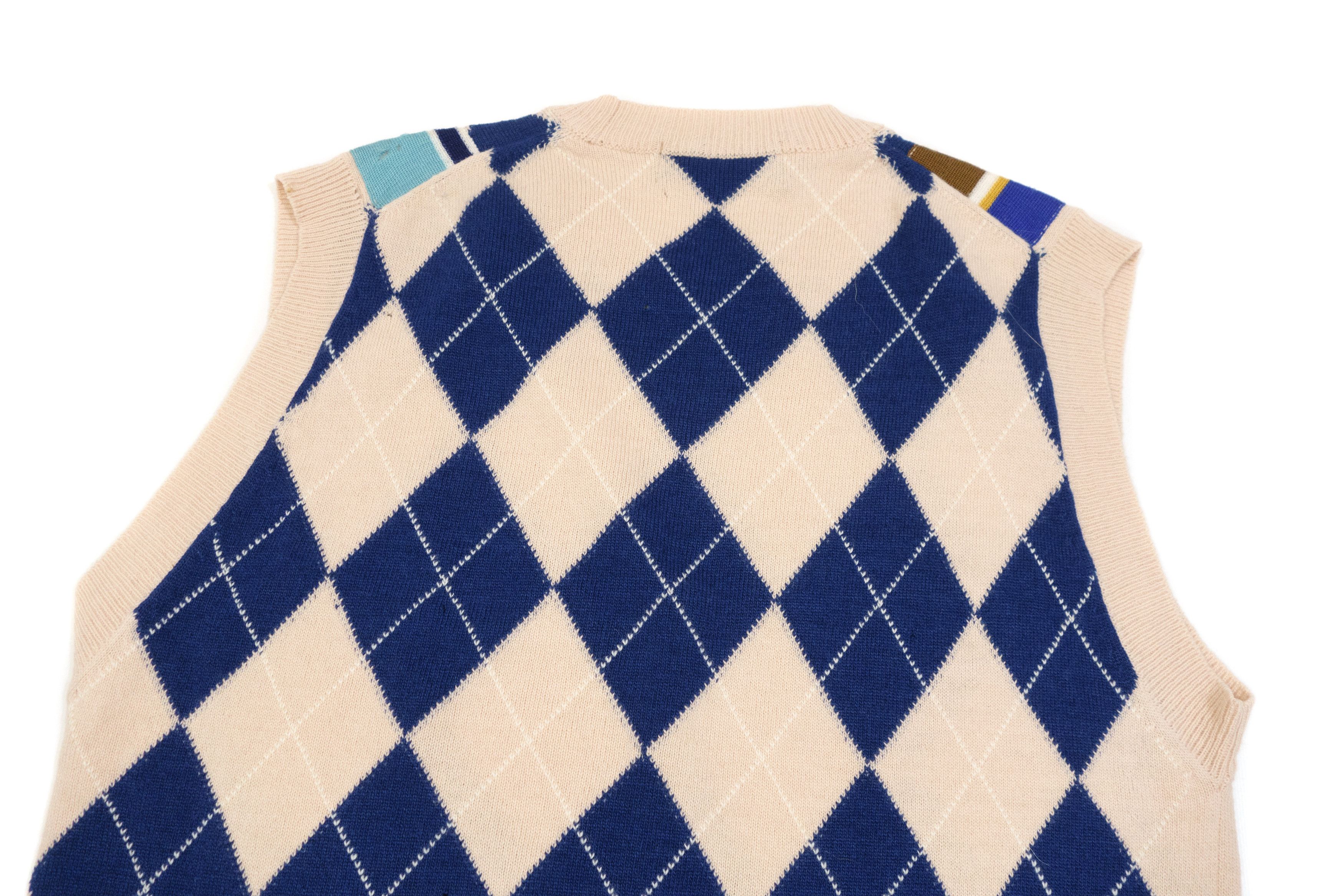 Comme des Garcons Homme Plus 2000 Argyle Stripes Distressed Wool Blend Vest Vintage Size US M / EU 48-50 / 2 - 4 Thumbnail