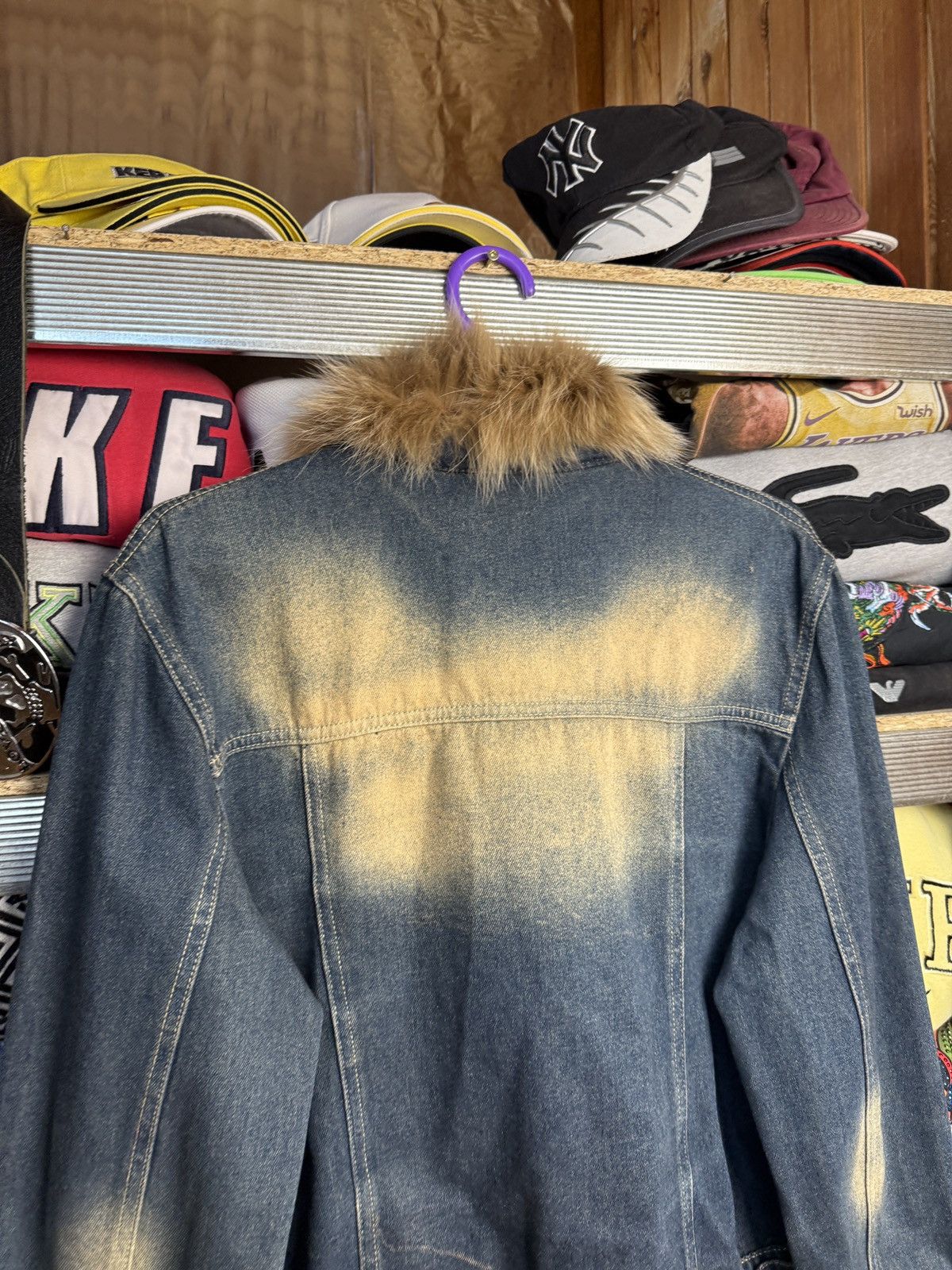 If Six Was Nine Y2K Denim Faux Fur Trim Jacket Distressed Washed Jean Size M / US 6-8 / IT 42-44 - 9 Thumbnail