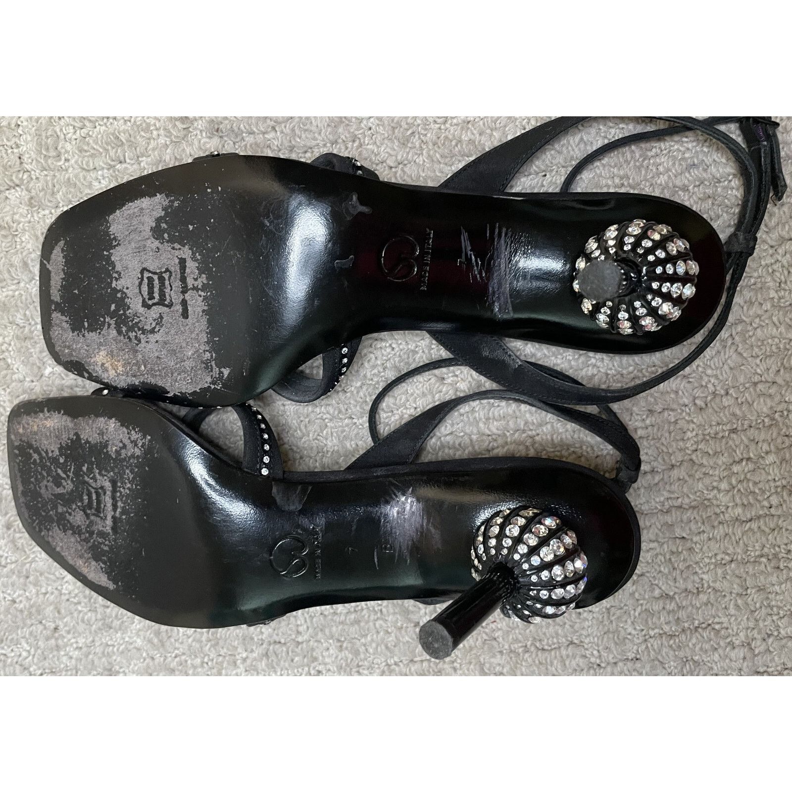 St. John St. John Black Rhinestone Sandals Shoes Womens 7B Evening Size US 7 / IT 37 - 15 Thumbnail