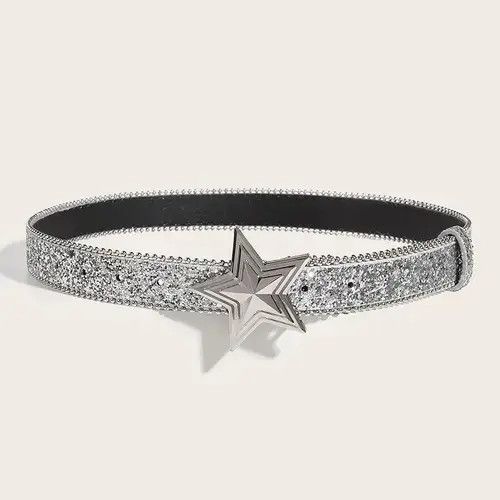 Vintage Y2k Star Buckle silver Belt Size ONE SIZE - 2 Thumbnail
