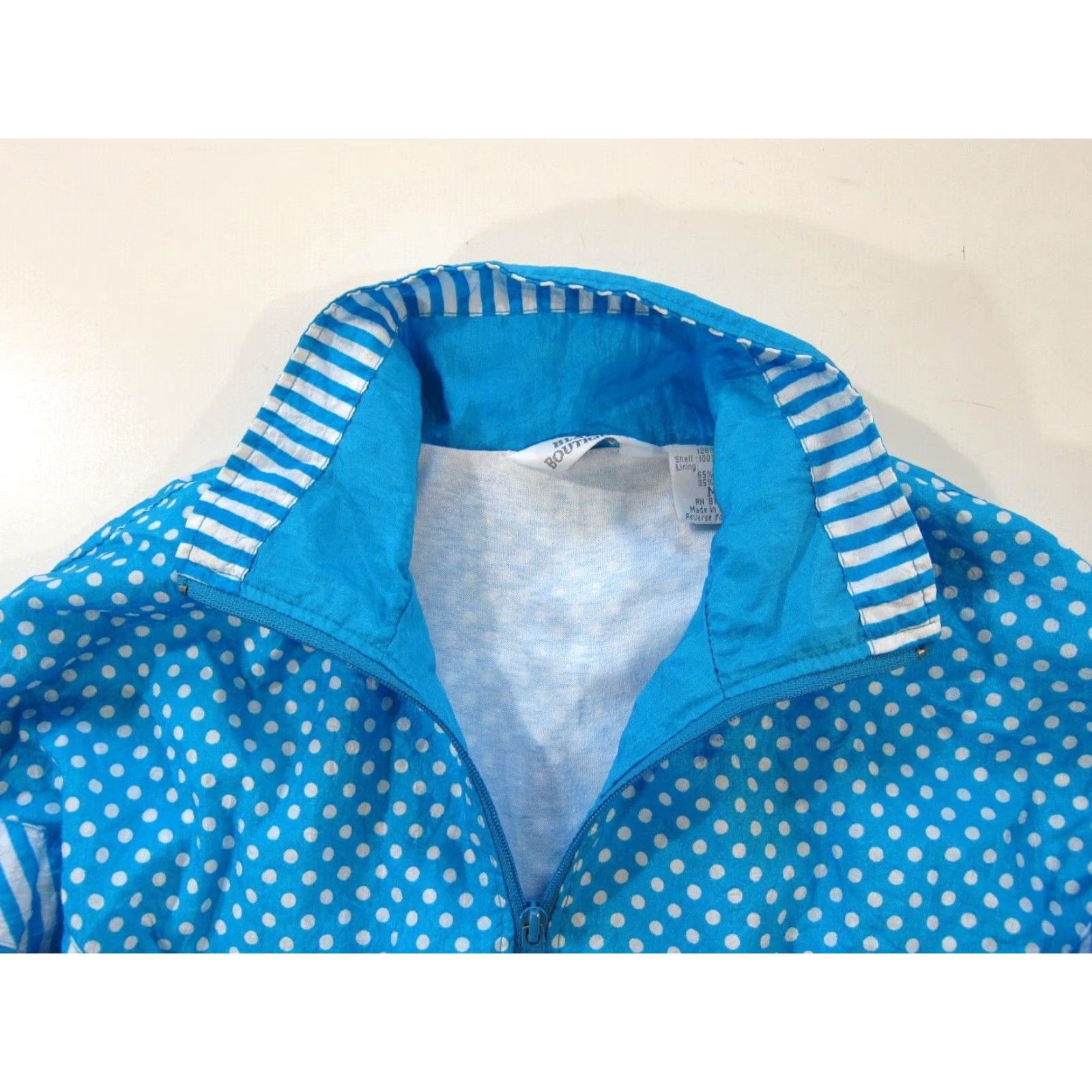 Blair VINTAGE Blair Boutique Blue White Polka Dot Retro Full Zip Windbreaker Jacket M Size M / US 6-8 / IT 42-44 - 4 Thumbnail