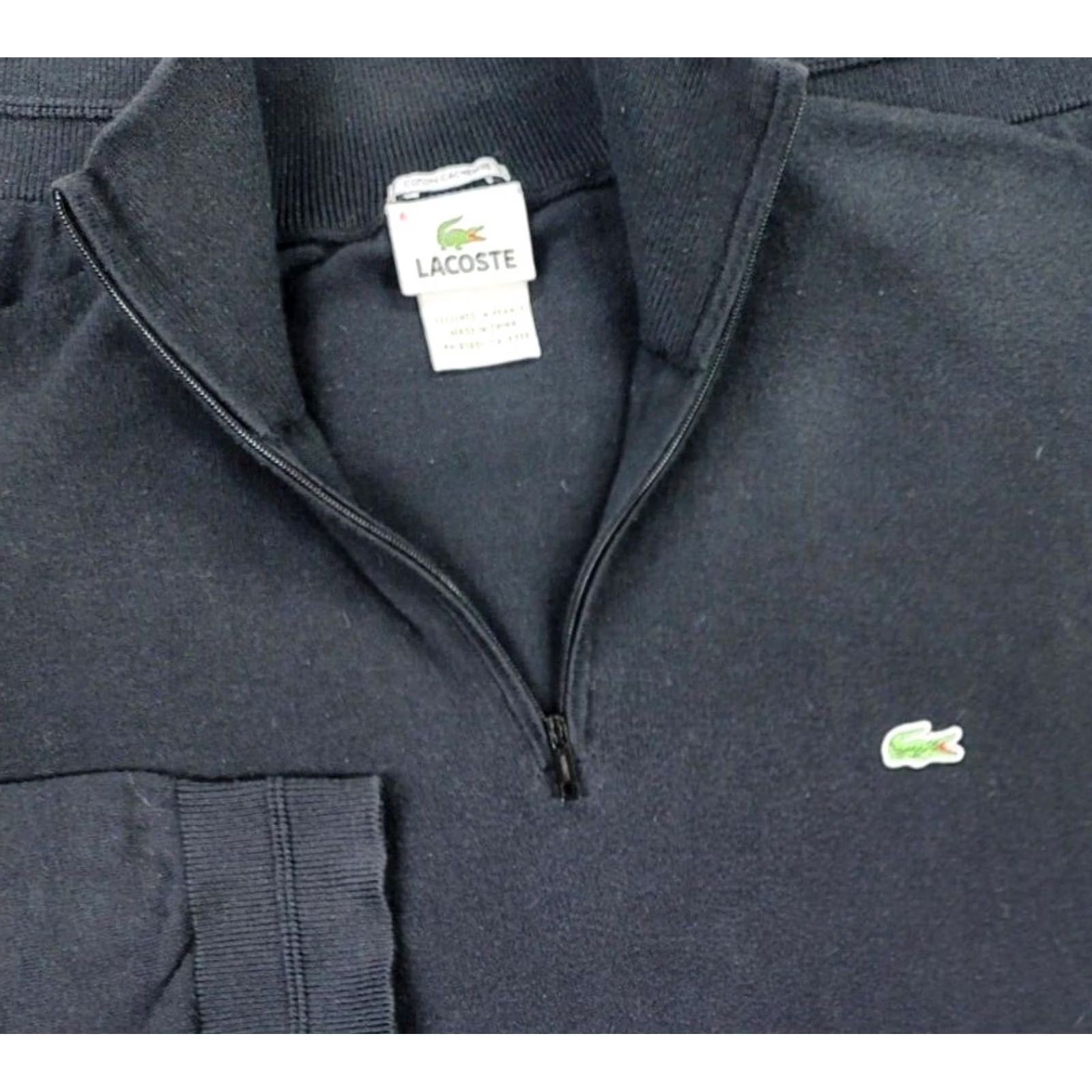 Lacoste Sweater Black 1/4 Zip Sz 6 Us 1XL Cashmere Cotton Blend Soft Tight Knit Mens, Men's — image 2 of 6