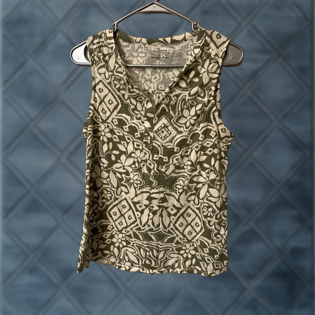 Gloverall Nike Shirt, Sonoma Shirt, Womens, L, Green, Sleeveless, V-Neck, Allover Print, Floral, Casual, Regular fit, T-Shirt, 90s? Size L / US 10 / IT 46 - 1 Thumbnail