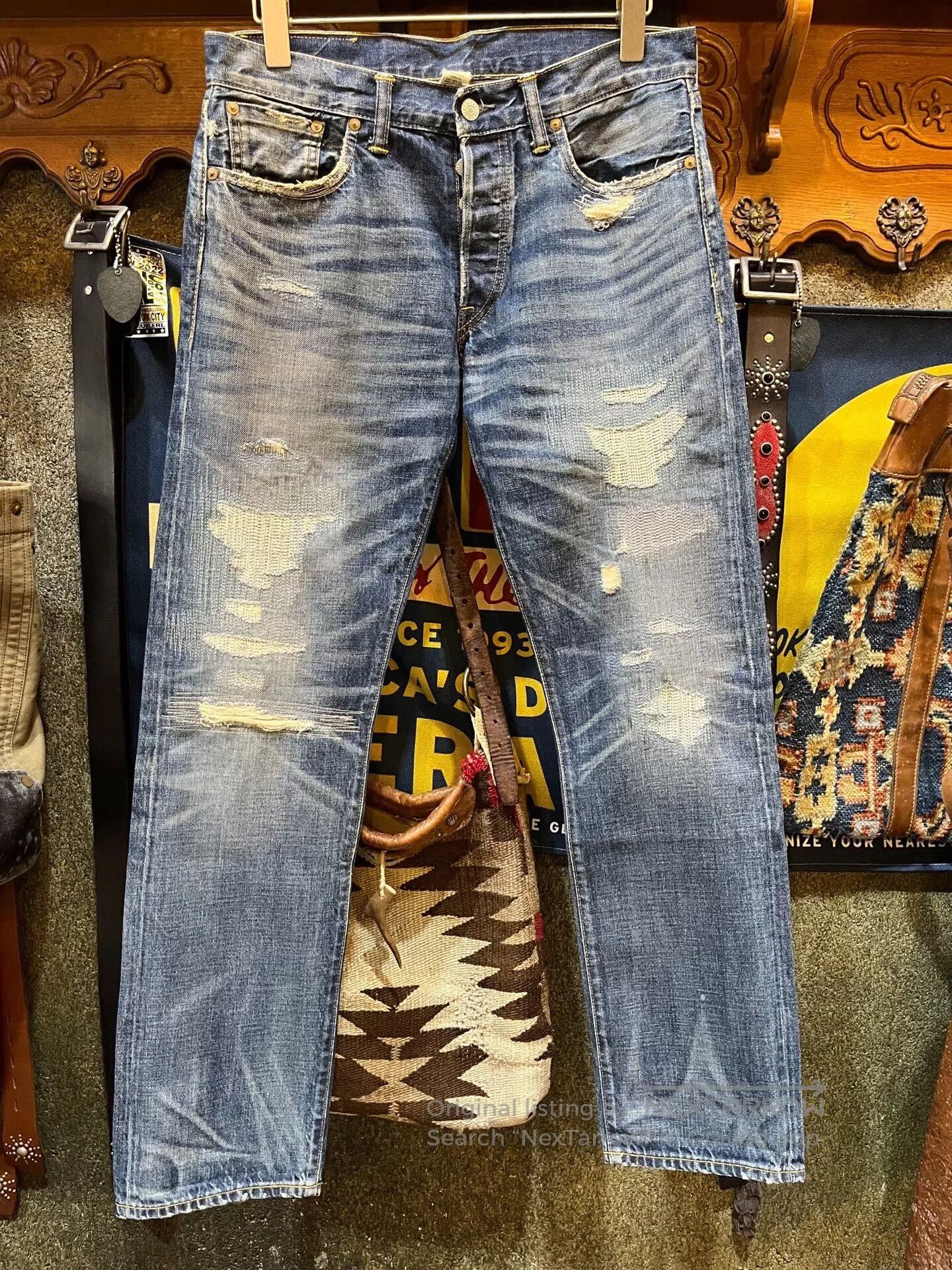 RRL Ralph Lauren distressed blue denim jeans by rrl. Size US 30 / EU 46 - 1 Thumbnail