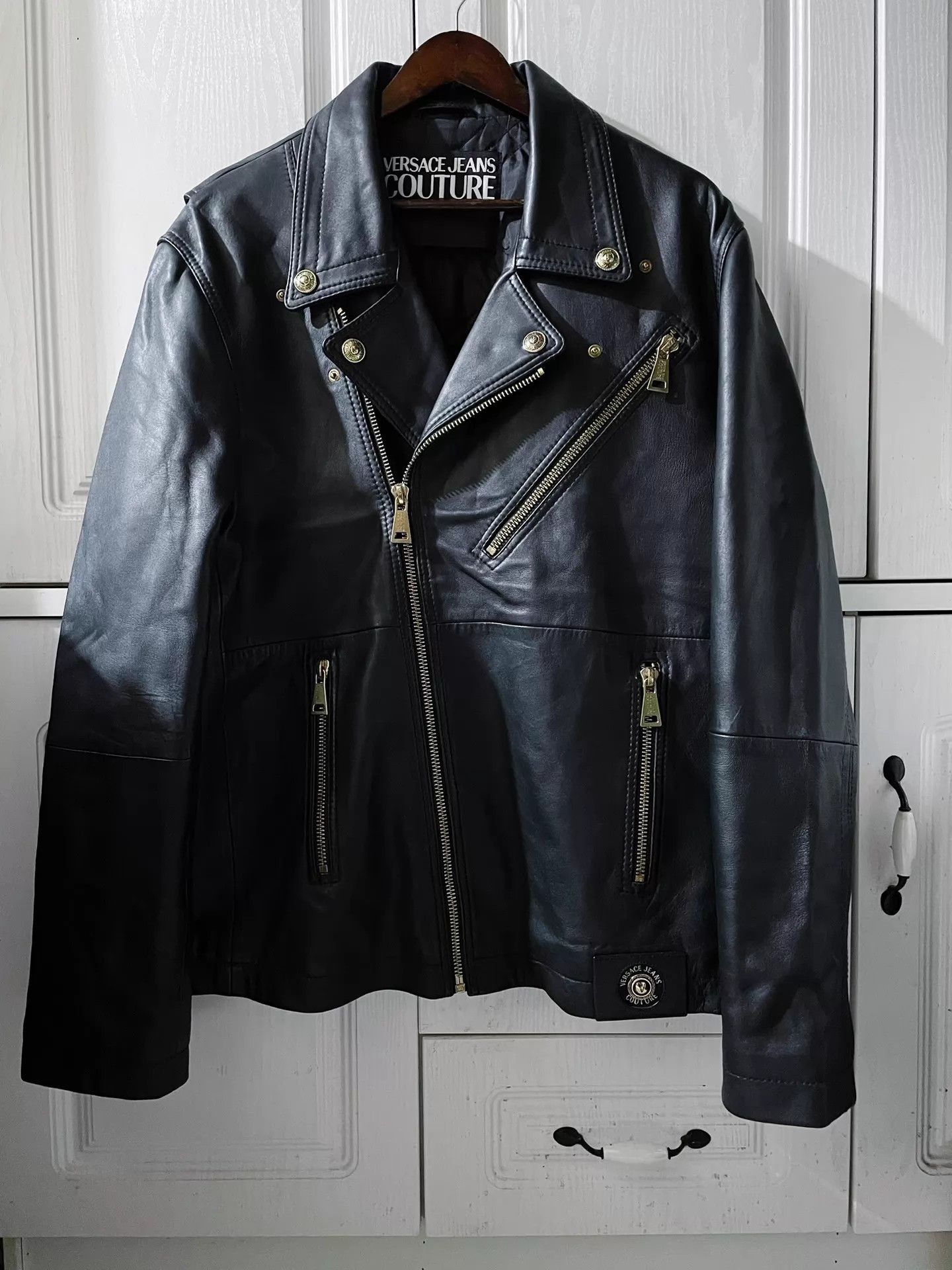 Versace Black Leather Biker Jacket Size L Size US L / EU 52-54 / 3 - 1 Thumbnail
