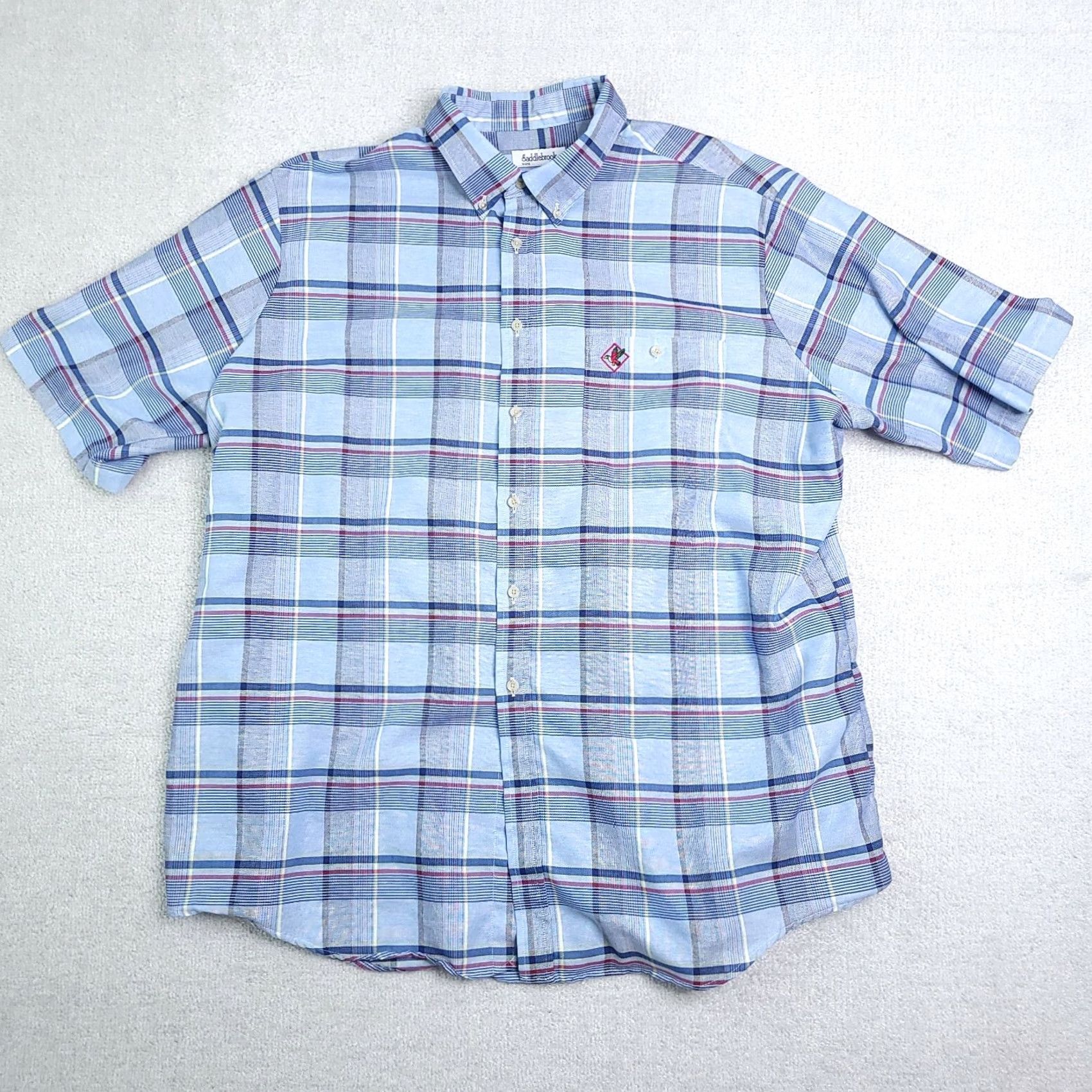 Logo 7 VINTAGE Saddlebrook Button Up Shirt Mens 2XL Blue Plaid Short Sleeve Pocket Logo Shirt Size US XXL / EU 58 / 5 - 2 Thumbnail