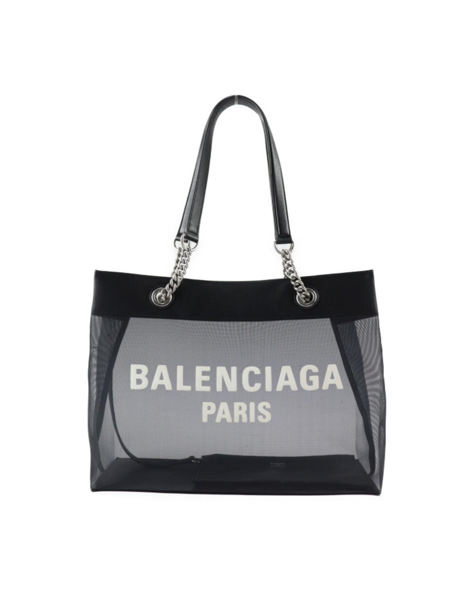 image of Balenciaga Black Leather Handbag With Pouch By Famous French Designer, Women's