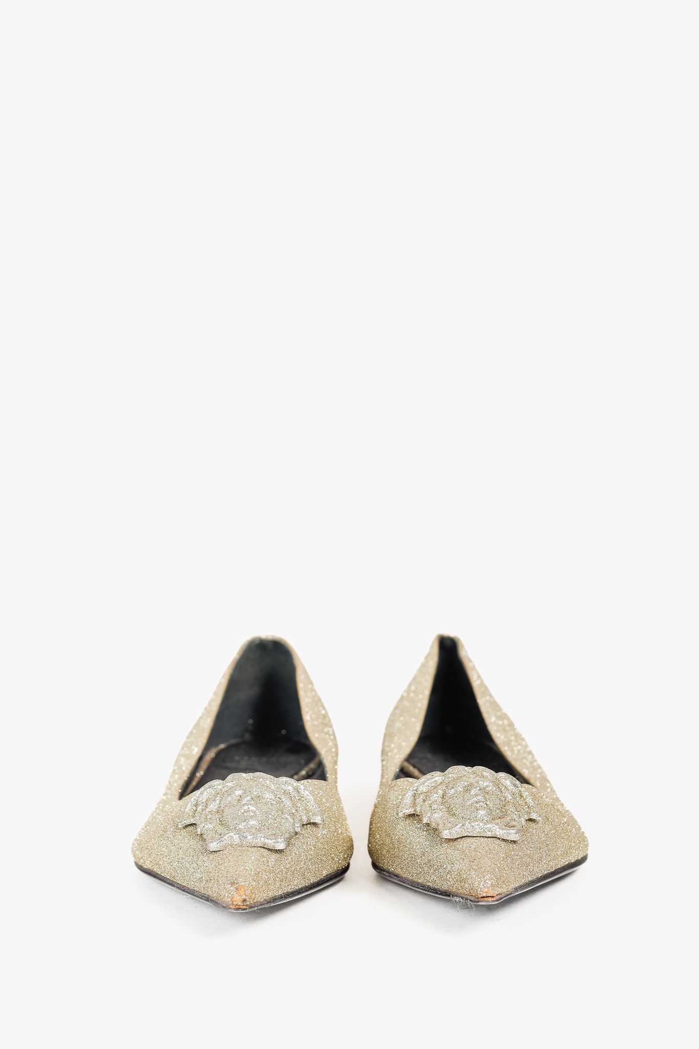 Versace Versace Palazzo Gold Medusa Glitter Pointed-Toe Flats Size US 5.5 / IT 35.5 - 3 Thumbnail
