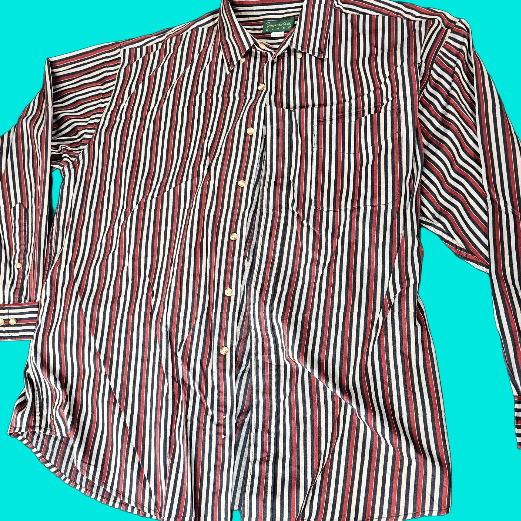Vintage Scandia Woods Shirt Button-Up Mens XL Long Sleeve 100% Cotton Red Stripe Pockets Vintage? No — but include Striped pattern. Size US XL / EU 56 / 4 - 1 Thumbnail