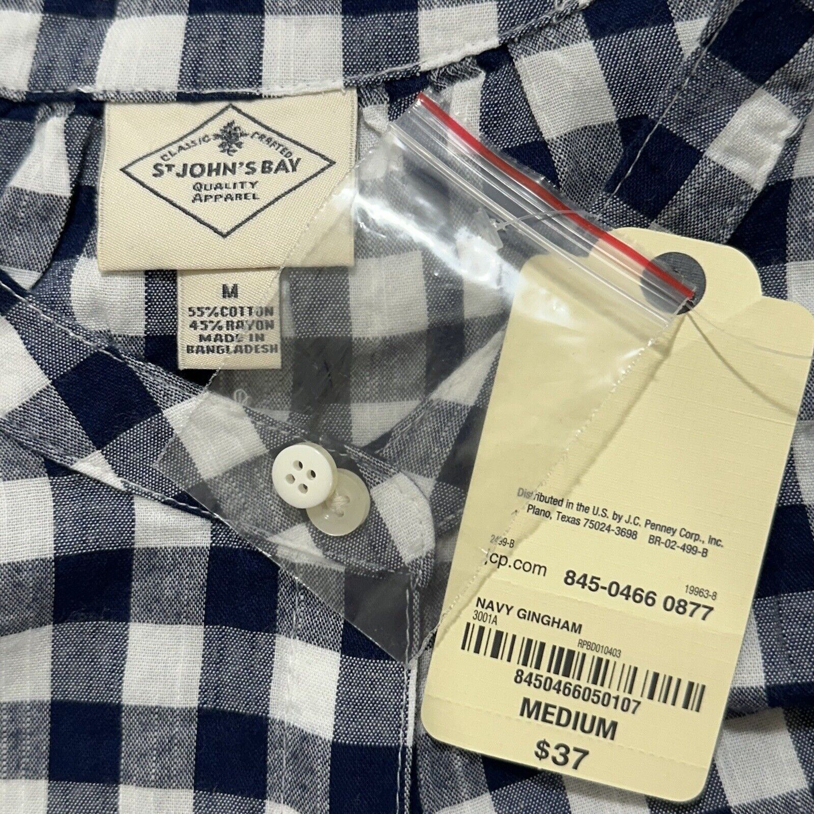 St. Johns Bay St. John's Bay Medium Navy Blue White Gingham Shirt Blouse Size M / US 6-8 / IT 42-44 - 3 Thumbnail