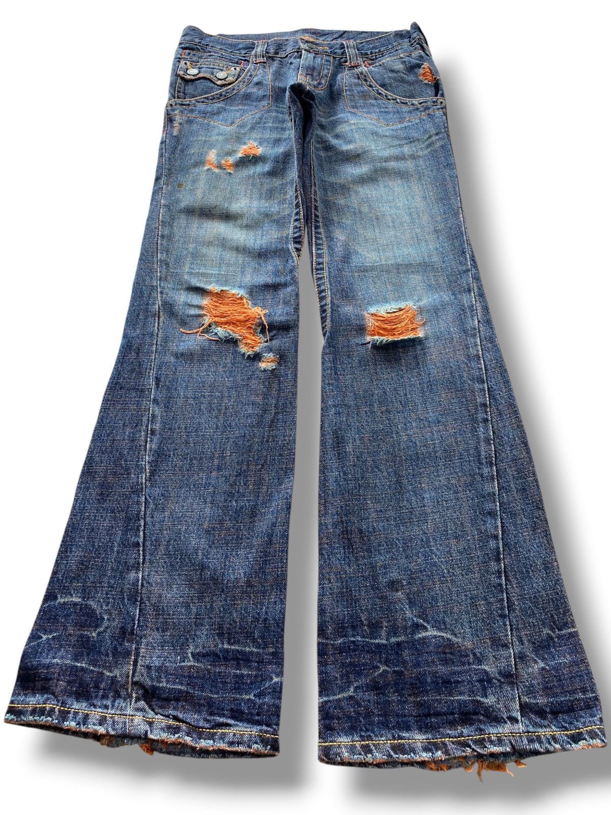 PPFM PPFM Custom Blue Wash Ripped Style Flare Jeans Size US 31 - 1 Thumbnail