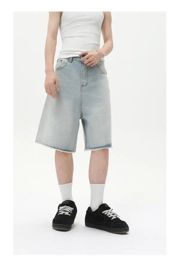 Japanese Brand Distressed vintage loose straight-leg men's denim shorts Size US 32 / EU 48 - 4 Thumbnail